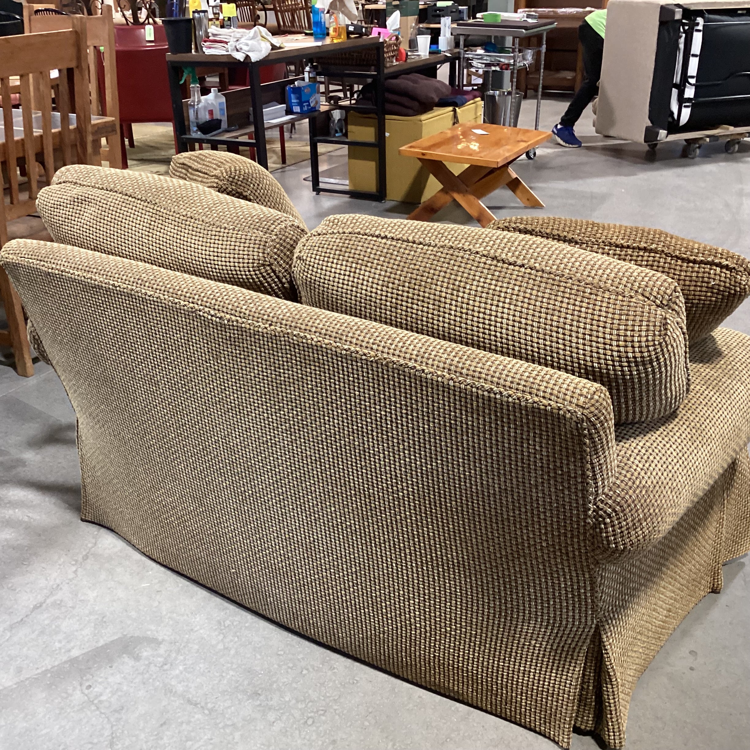 Perlmutter Freiwald Gold & Brown Basketweave Upholstered & Down Loveseat Sofa 63"x 35"x 31"