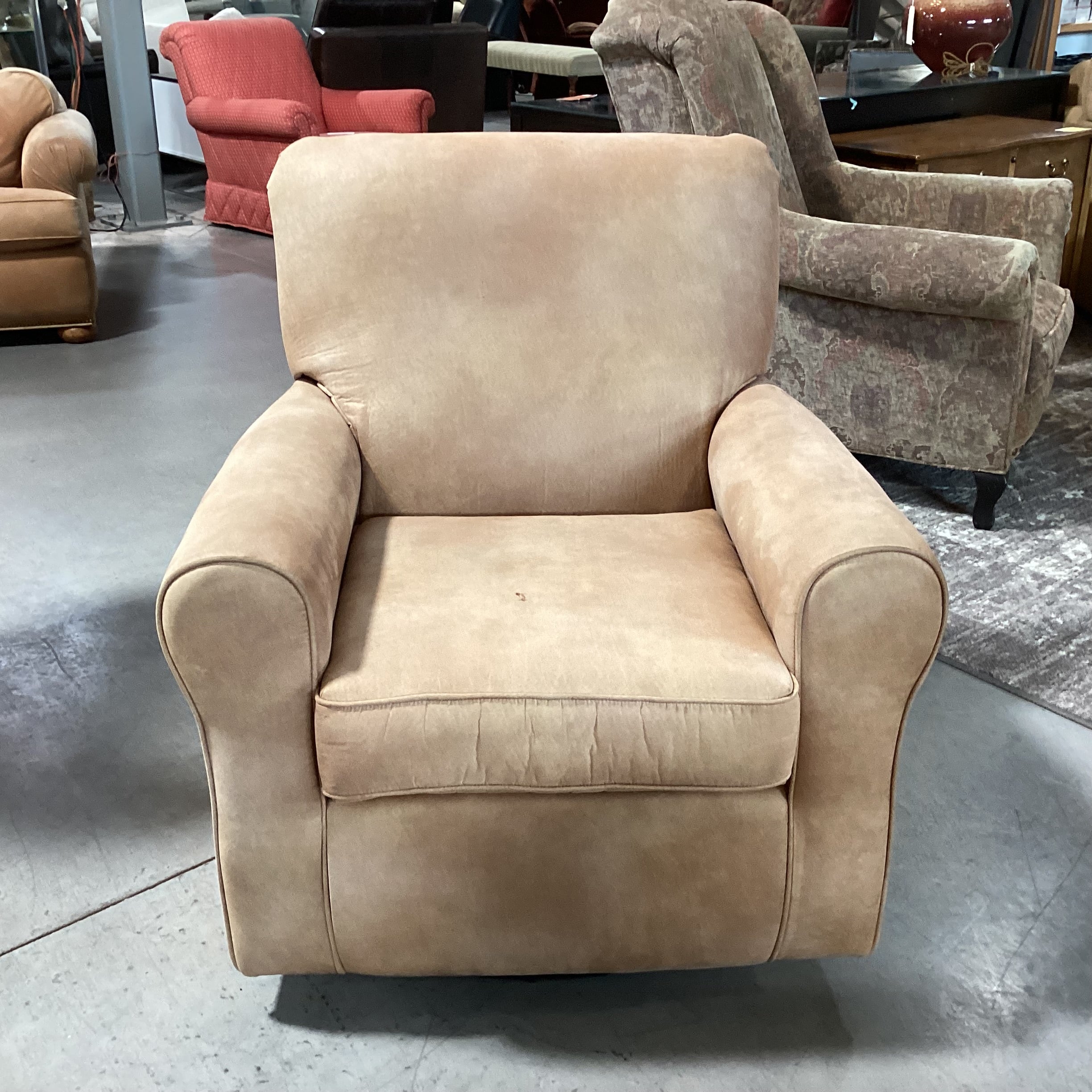 Best Chairs Tan Micro Suede Swivel Rock Chair 35"x 33"x 38"