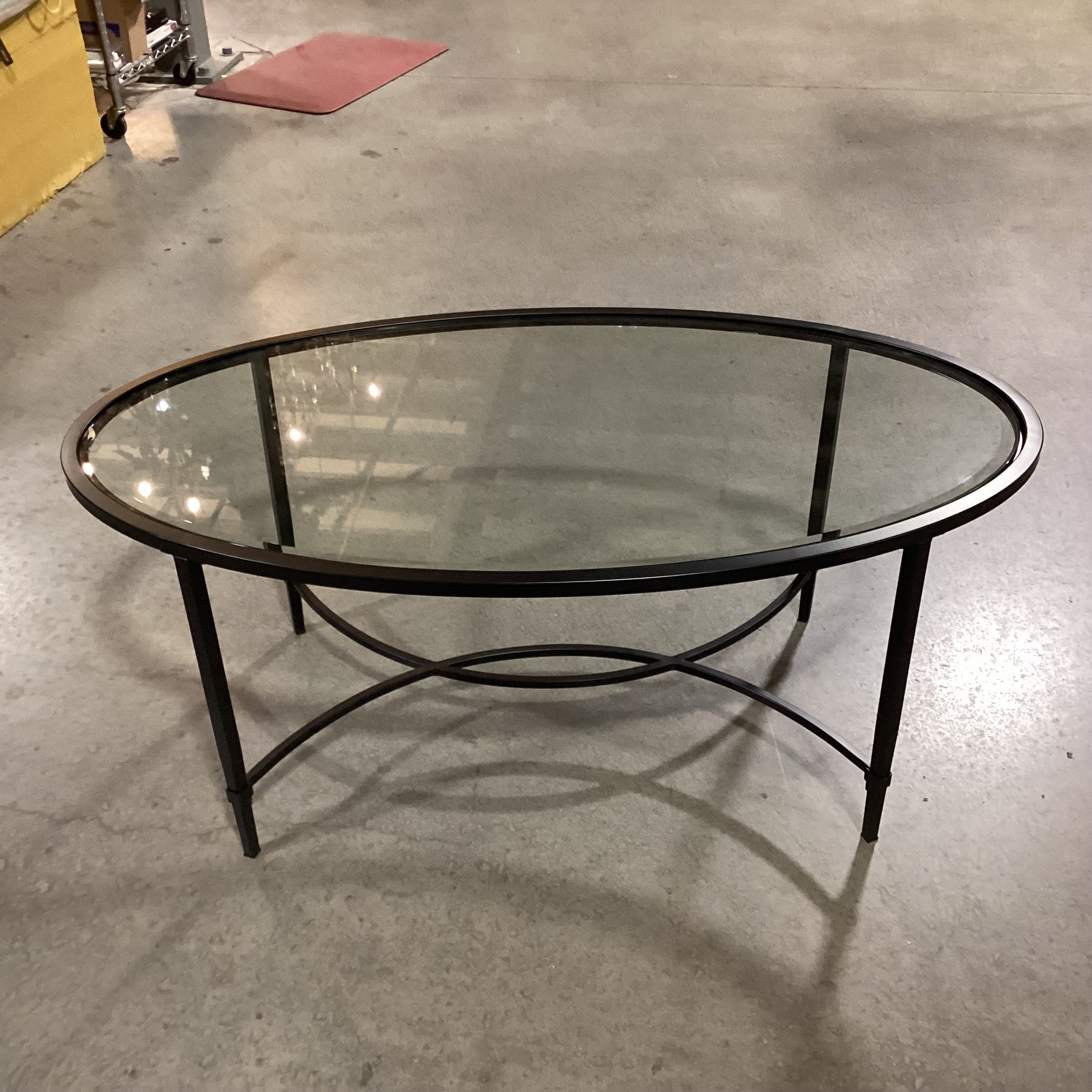 Oval Black Metal & Glass Coffee Table 45"x 25"x 19"