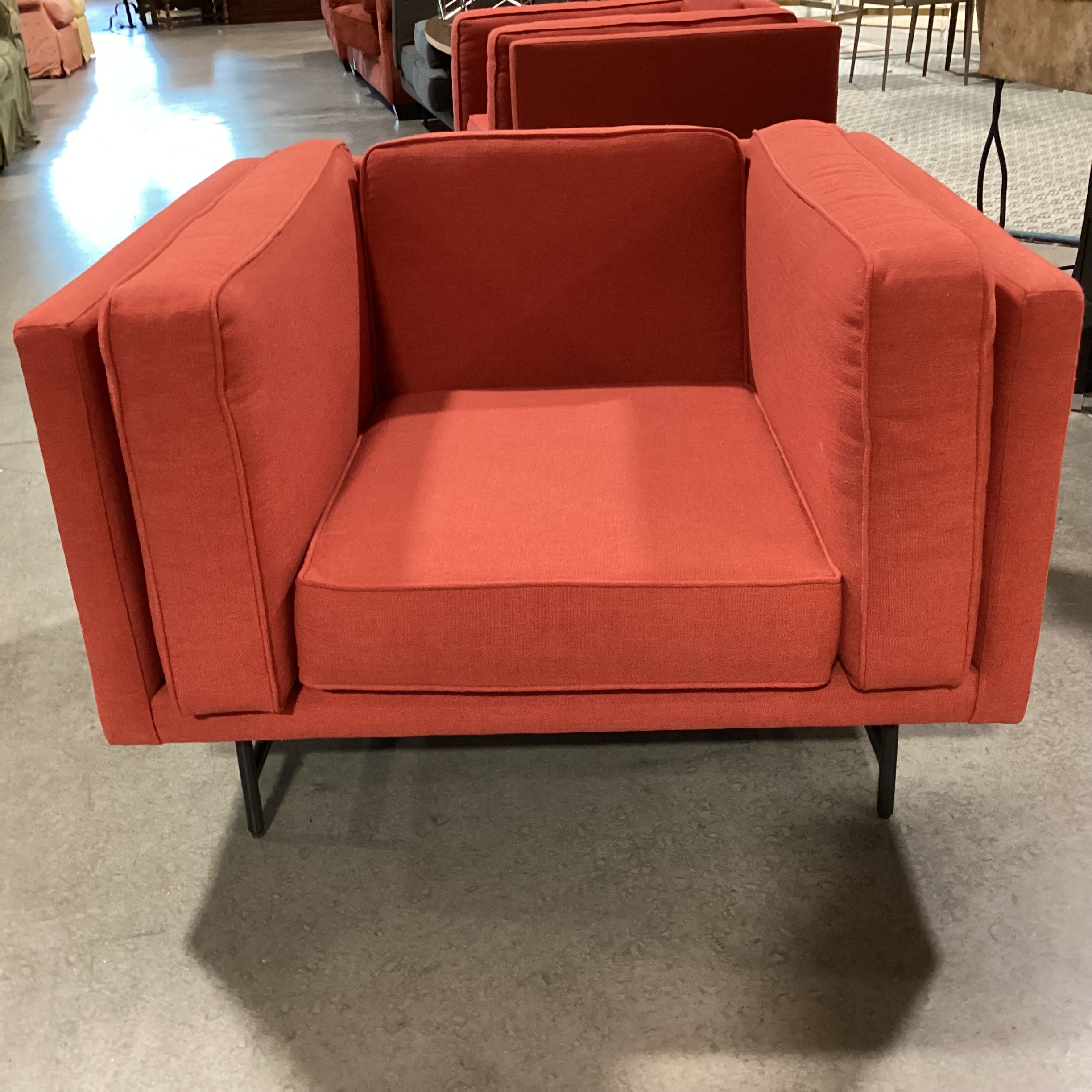 Blu Dot Red Linen Modern Bank Lounge Chair 39"x 36"x 25.5"