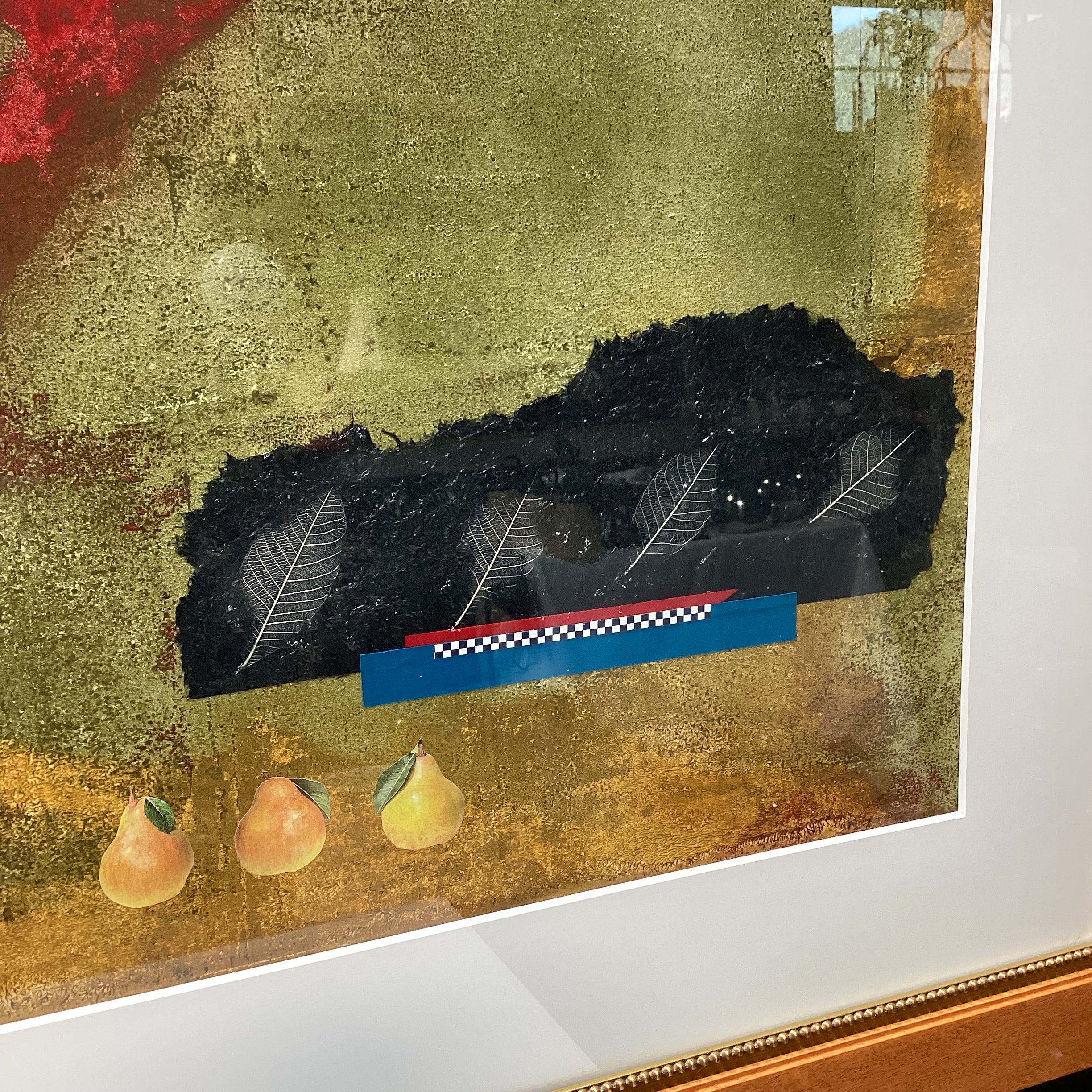 Original Abstract Mixed Media Collage Art In Wooden Frame  49" x 35"