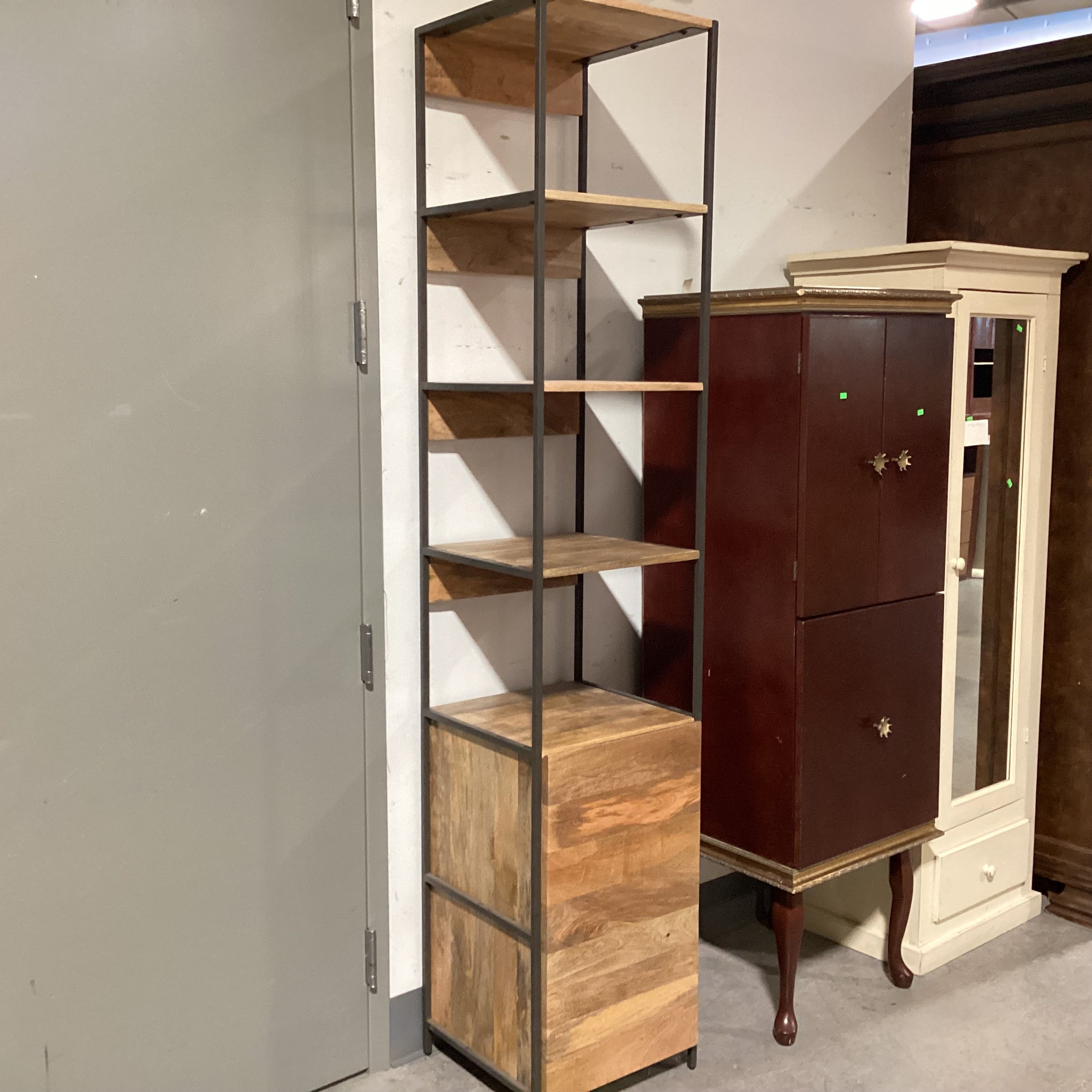 West Elm Natural Mango Wood & Metal with Storage Industrial Modern Shelves 17"x 17"x 84"