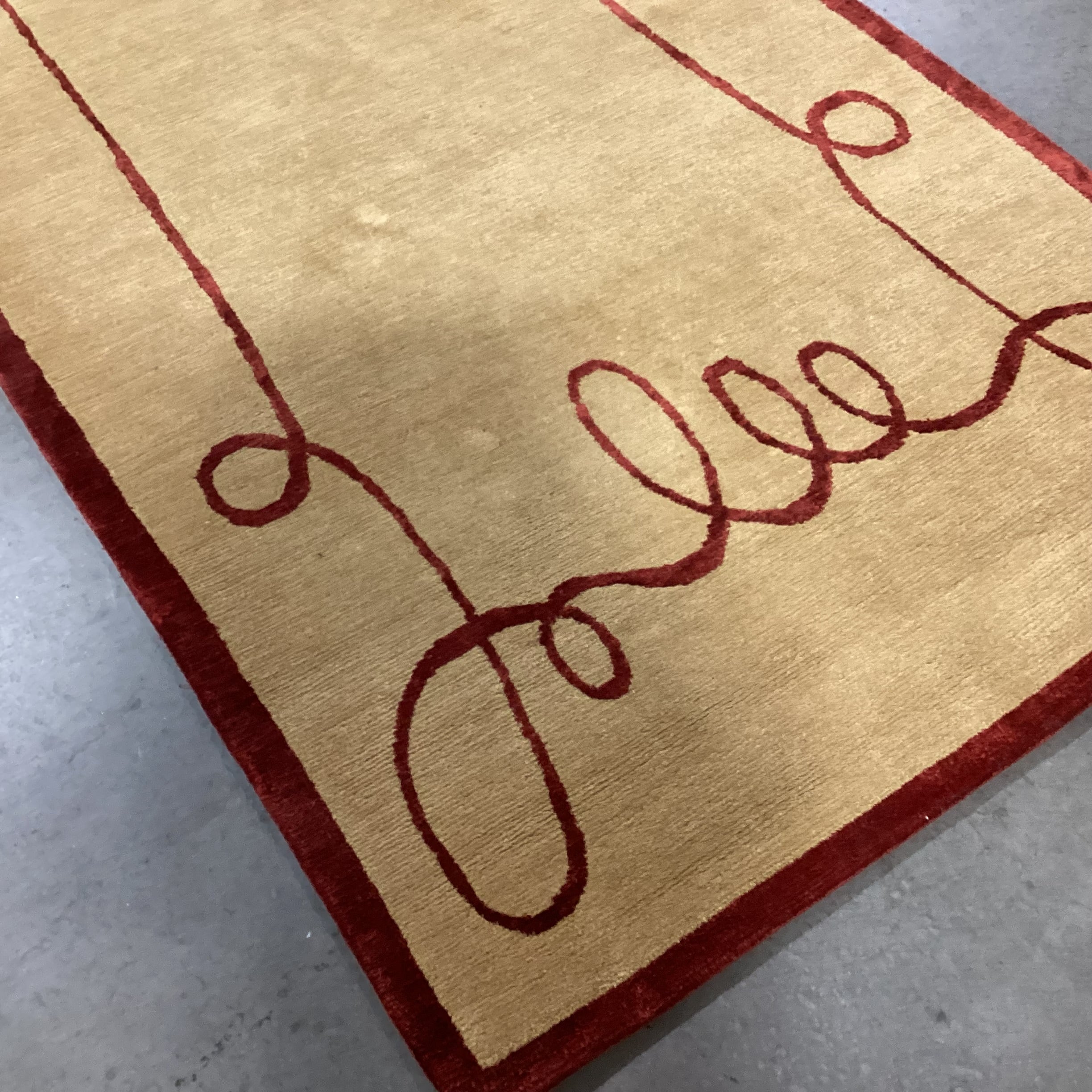 Gold & Rust Ribbon Hand Knotted Hand Spun Wool Custom Made in Nepal Rug 4'2"x 27'
