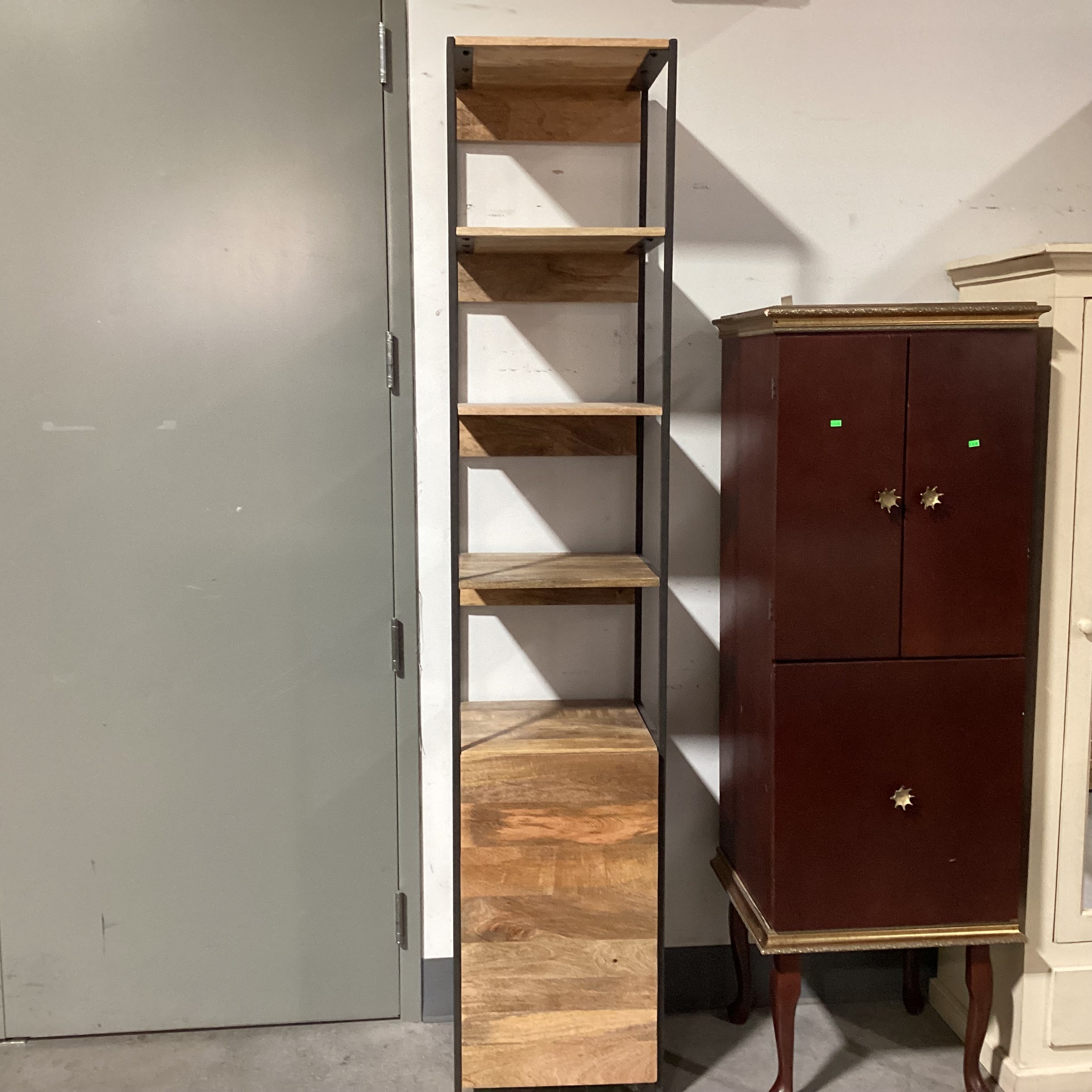 West Elm Natural Mango Wood & Metal with Storage Industrial Modern Shelves 17"x 17"x 84"