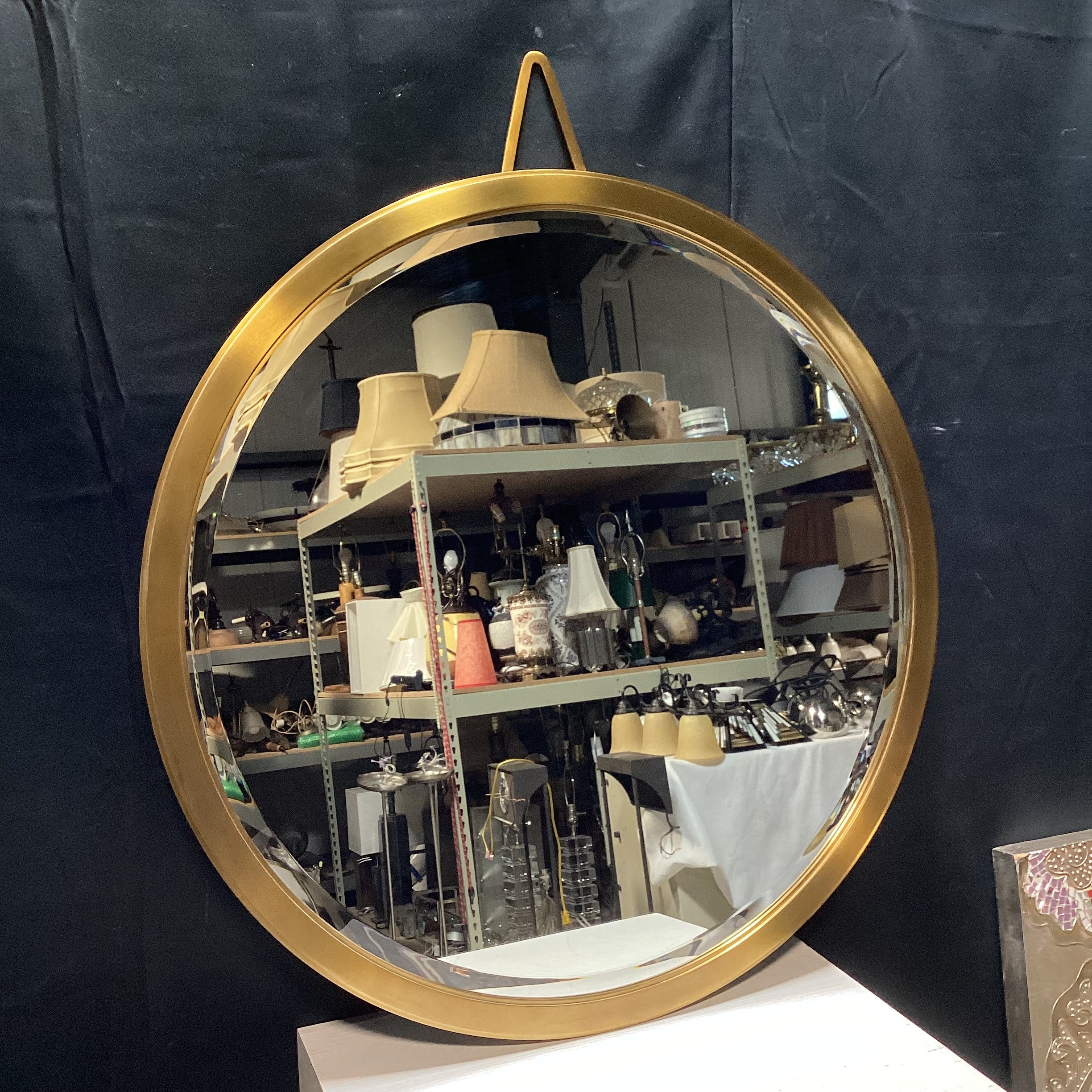 RH Brass Bevelled Edge Round Pendant Mirror 30" x 40"