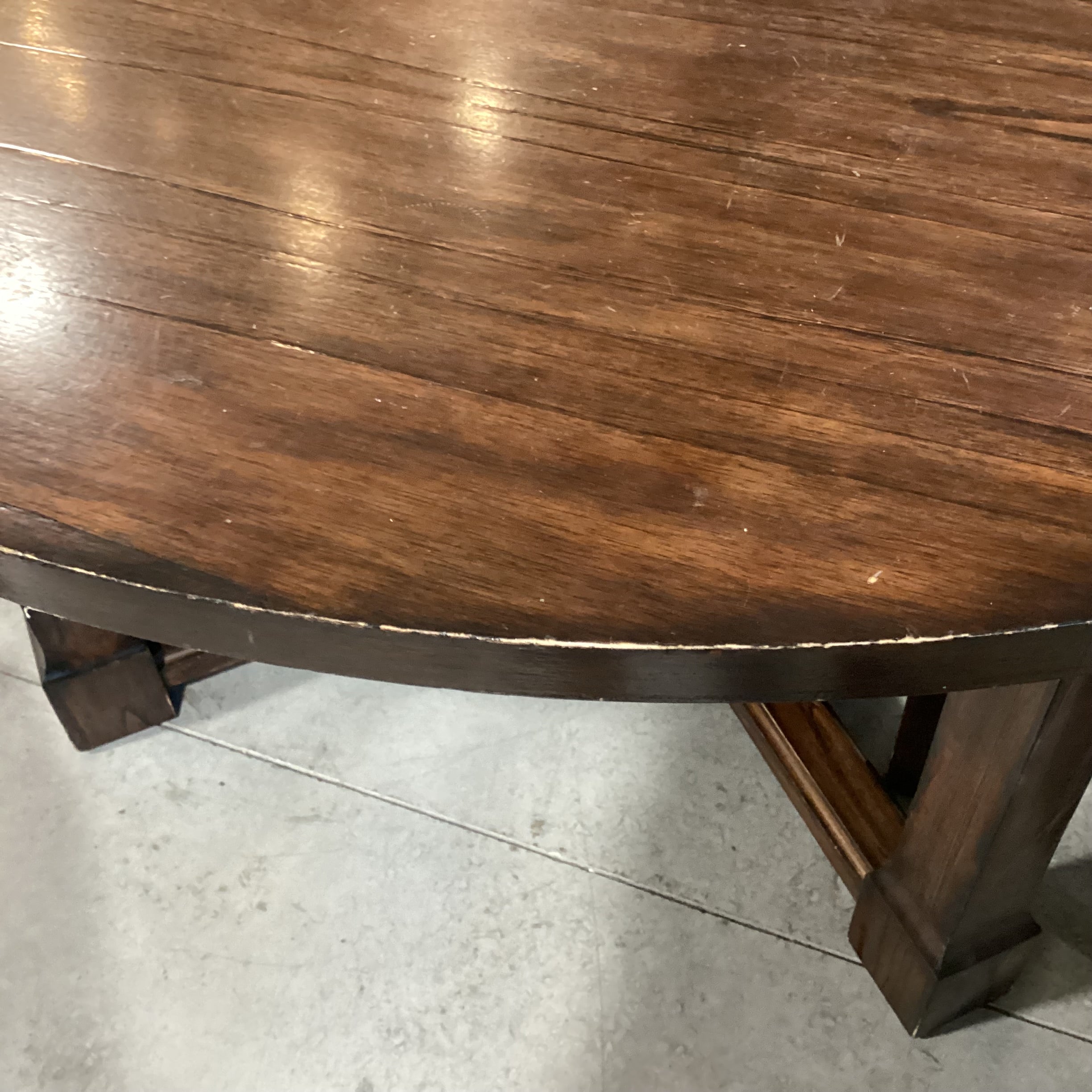 Round Dark Finish Wood Cross Trestle Base Table with 6 Asian Style Chairs Dining Set 60" Diameter x 30.5"