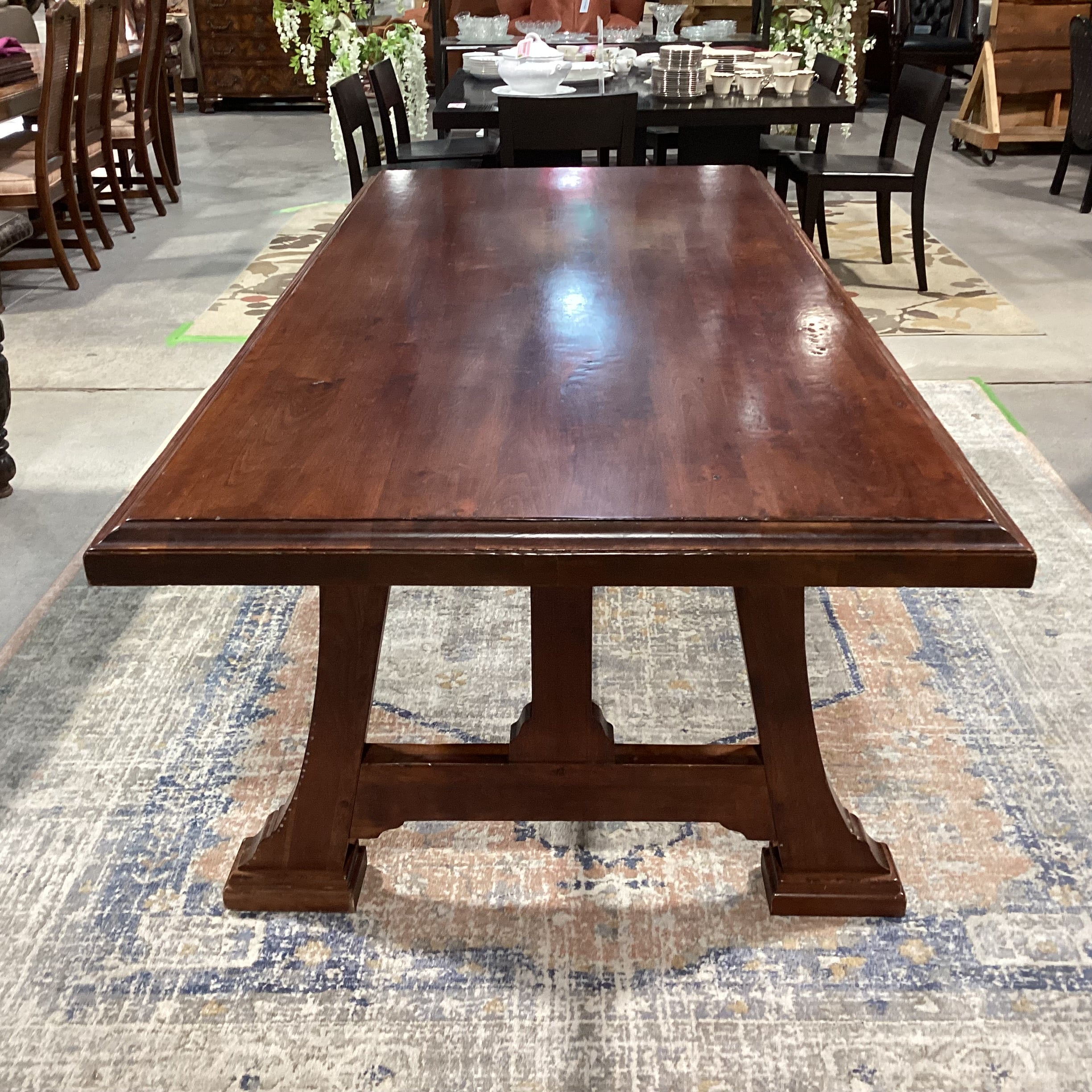 Harden Furniture Solid  Cherry Distressed Finish Arts & Crafts Style with Trestle Dining Table 88"x 40"x 30.5"