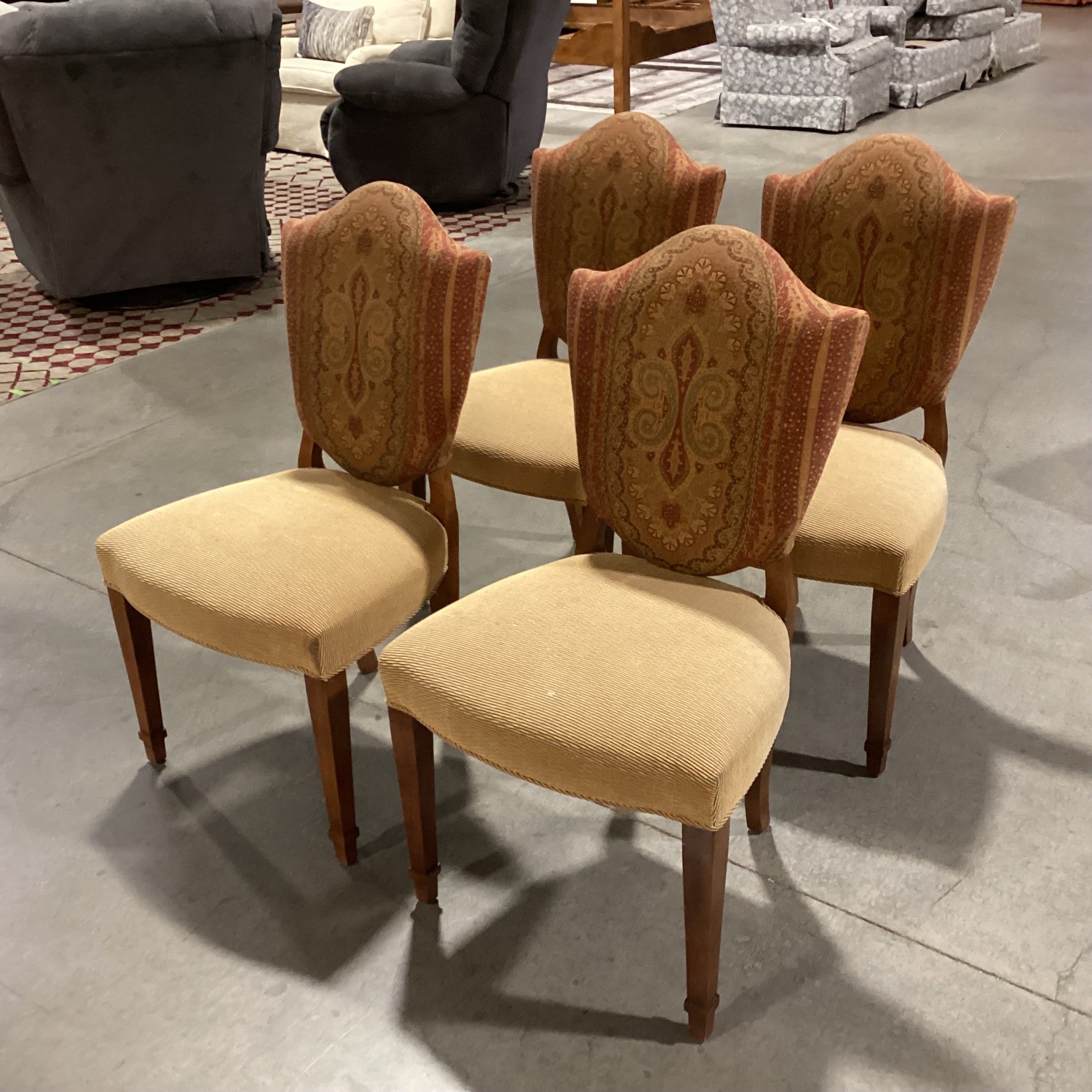 SET of 4 Gold Red Paisley with Gold Ribbed & Micro Suede Back Dining Chairs 22"x 20"x 38"e