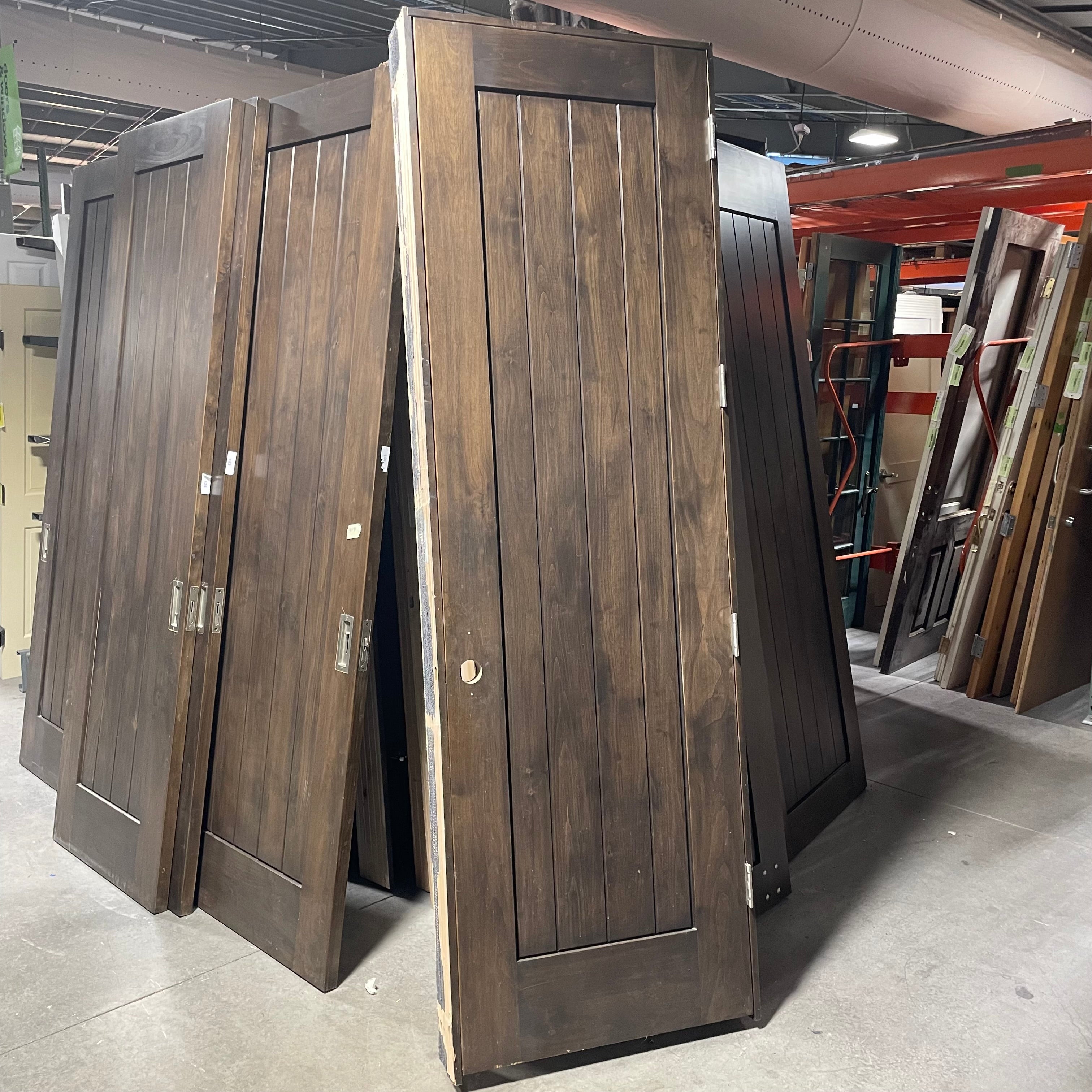 29.75"x 96"x 1.75" Rough Opening 31.5"x 97.5"x 6.75" Brown Vertical Lined Wulnut Interior Door with Jamb