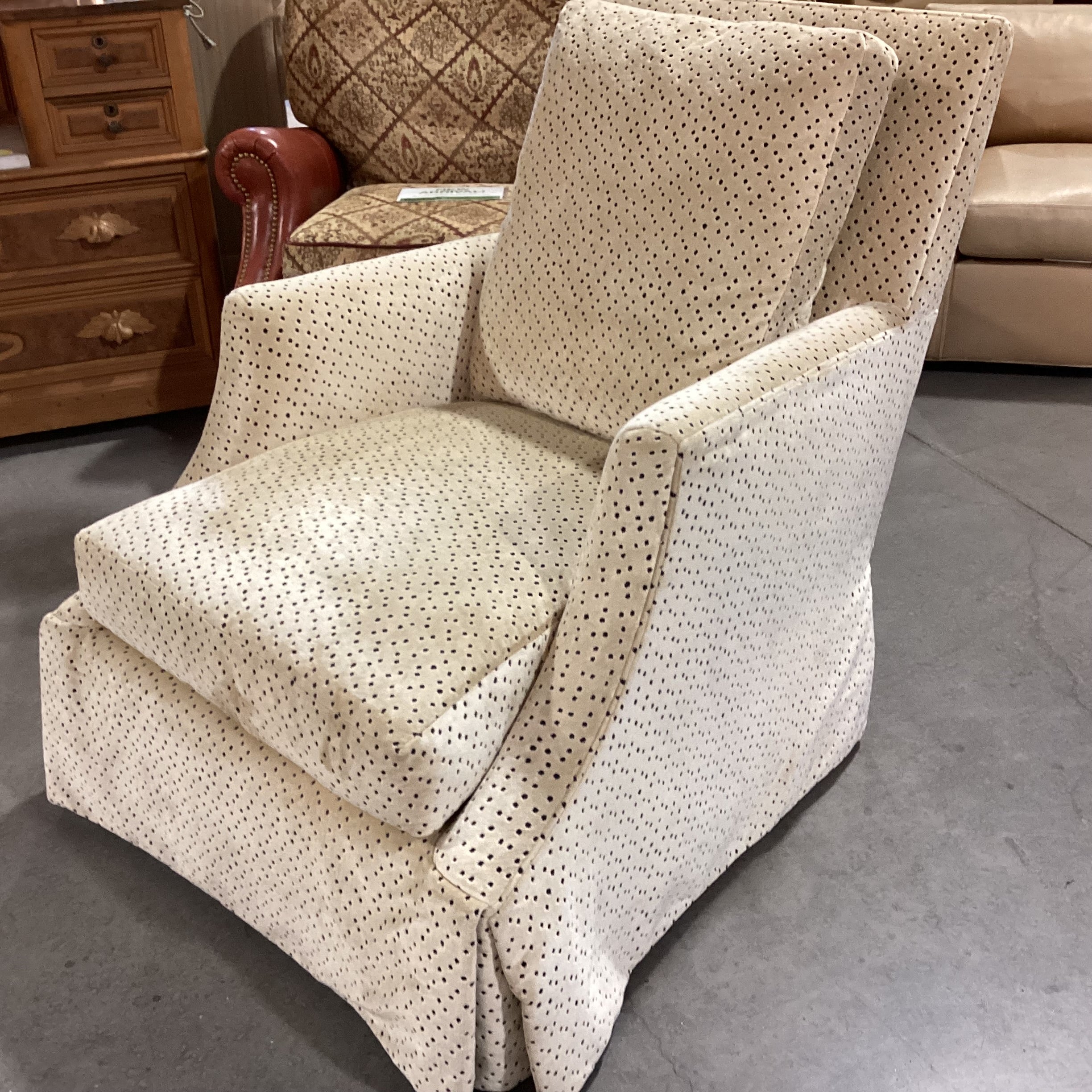 Lee Industries Custom Velvet Cream & Black Cheetah Print Chair 33"x 39"x 38"