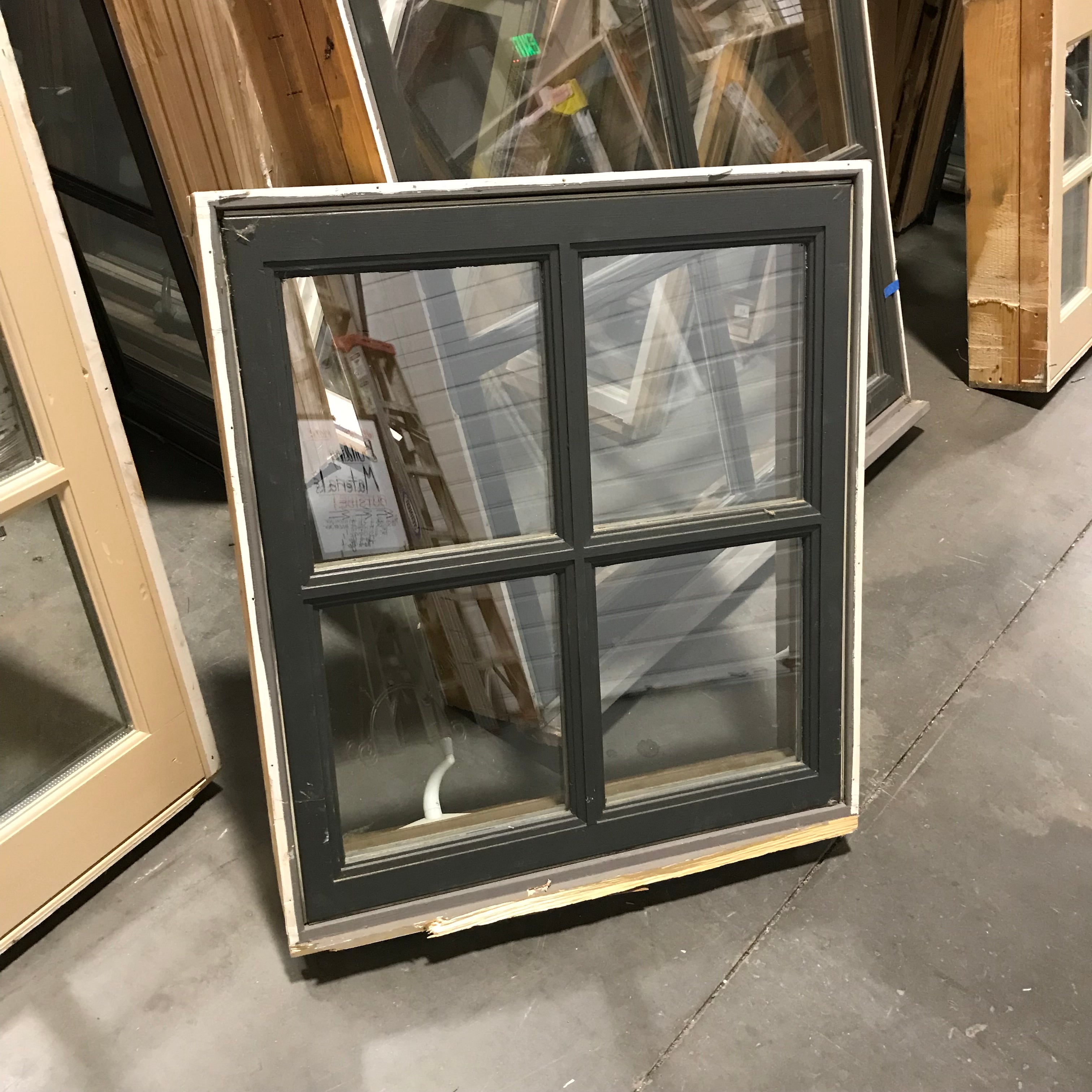 28"x 31.25"x 7" Gray Wood Clad 4 Pane Single Casement Exterior Window