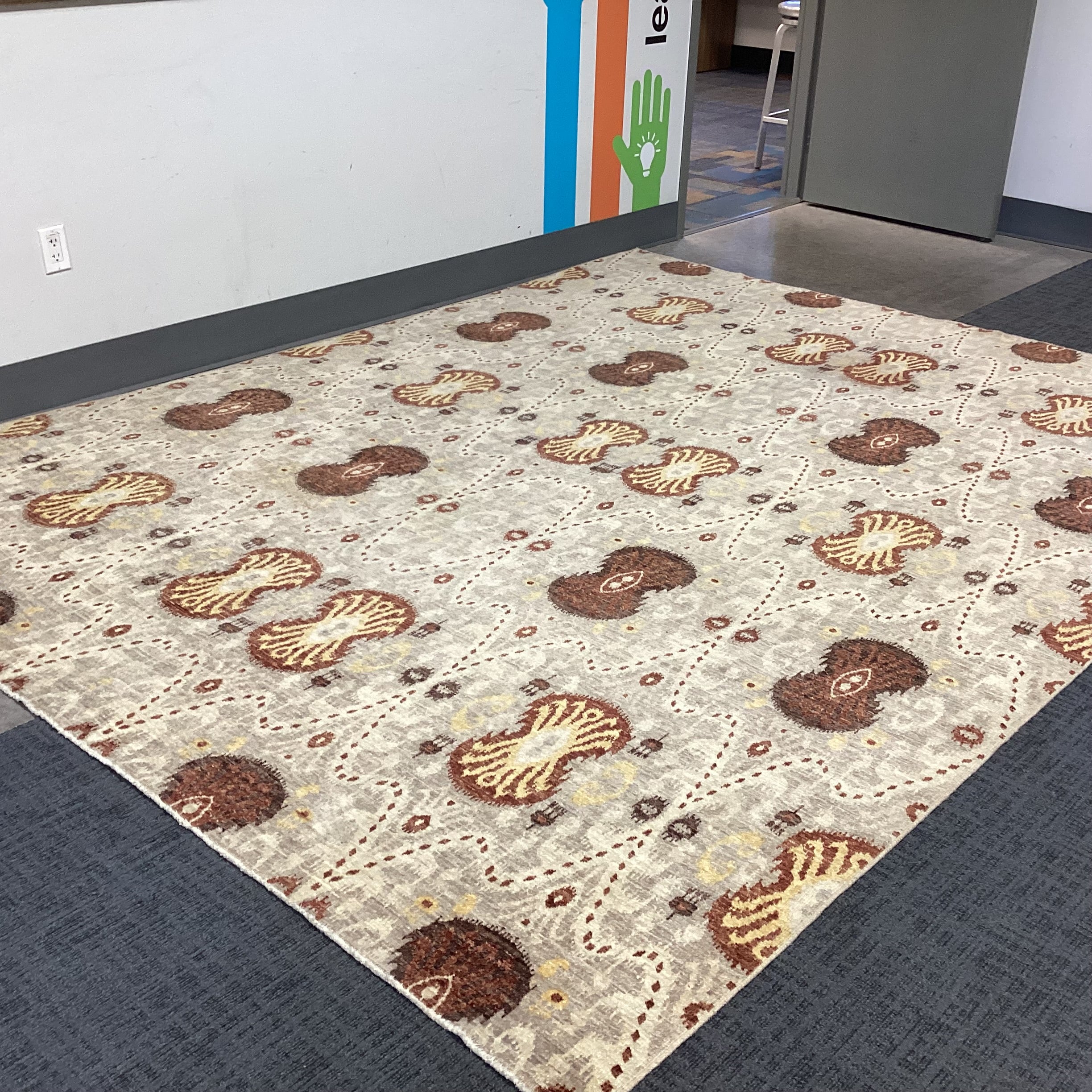 Cream Rust Brown Hand Woven Wool Rug 8'3"x 10'8"