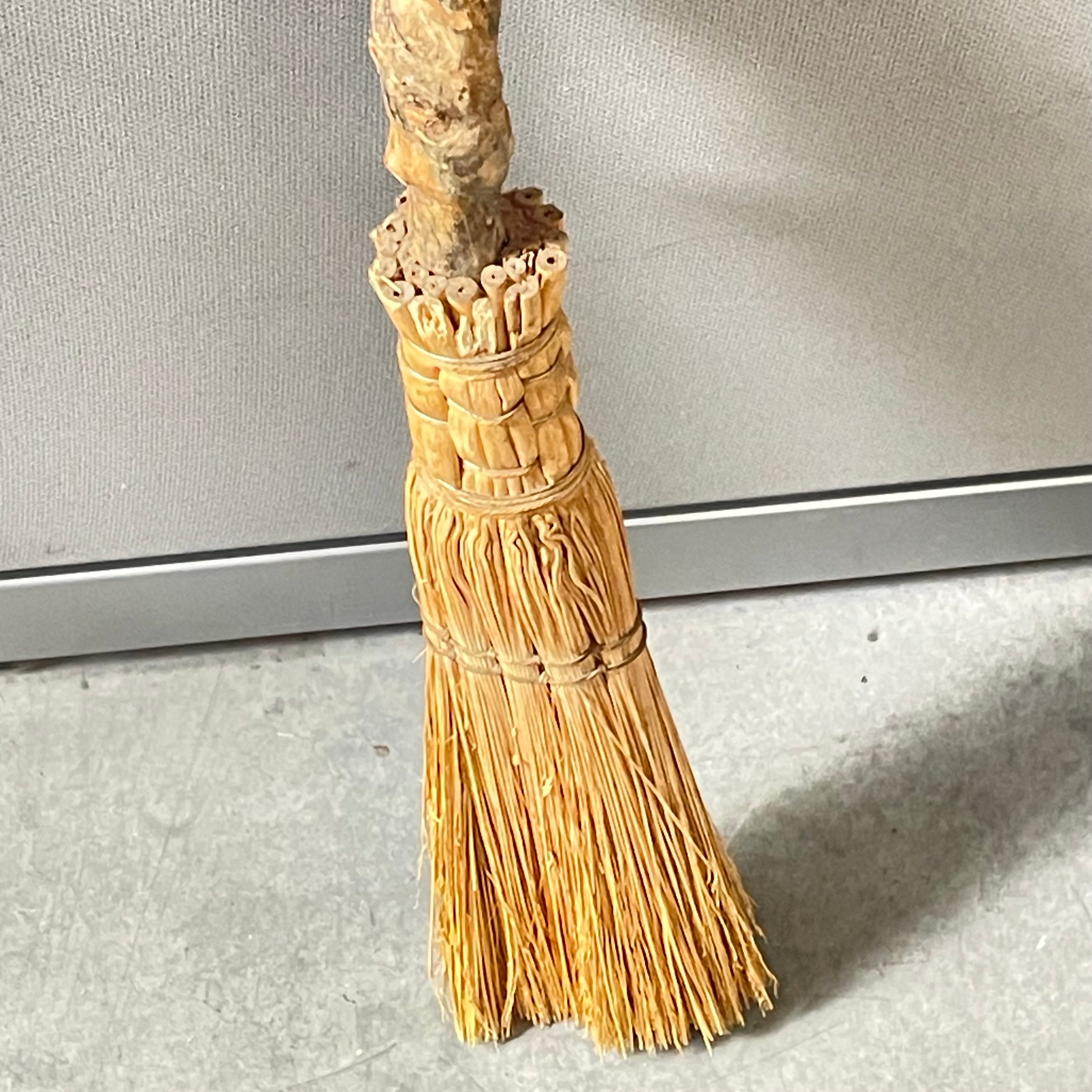 Handcrafted Rustic Gnarled Wood Handle Besom/Hearth Broom, 6"x32"