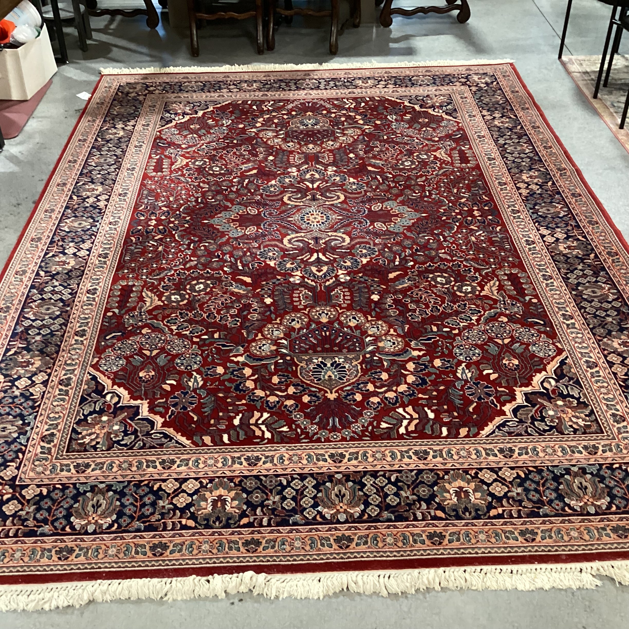 Foreign Accents Rug Gallery Red Navy Ornate Floral with Border & Fringe Rug 8'2"x 11'5"