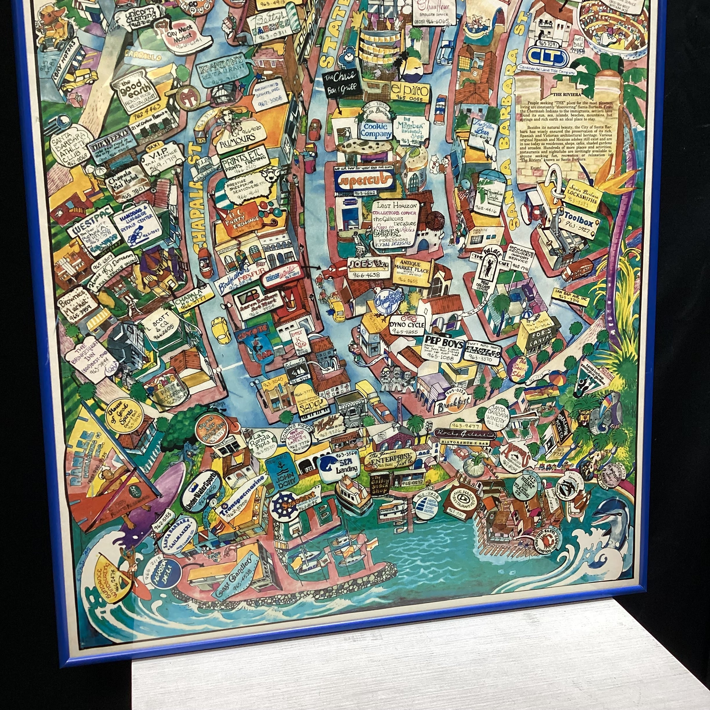 S. White Signed/Dated Santa Barbara Cartoonized City Map Print 24" x 36"