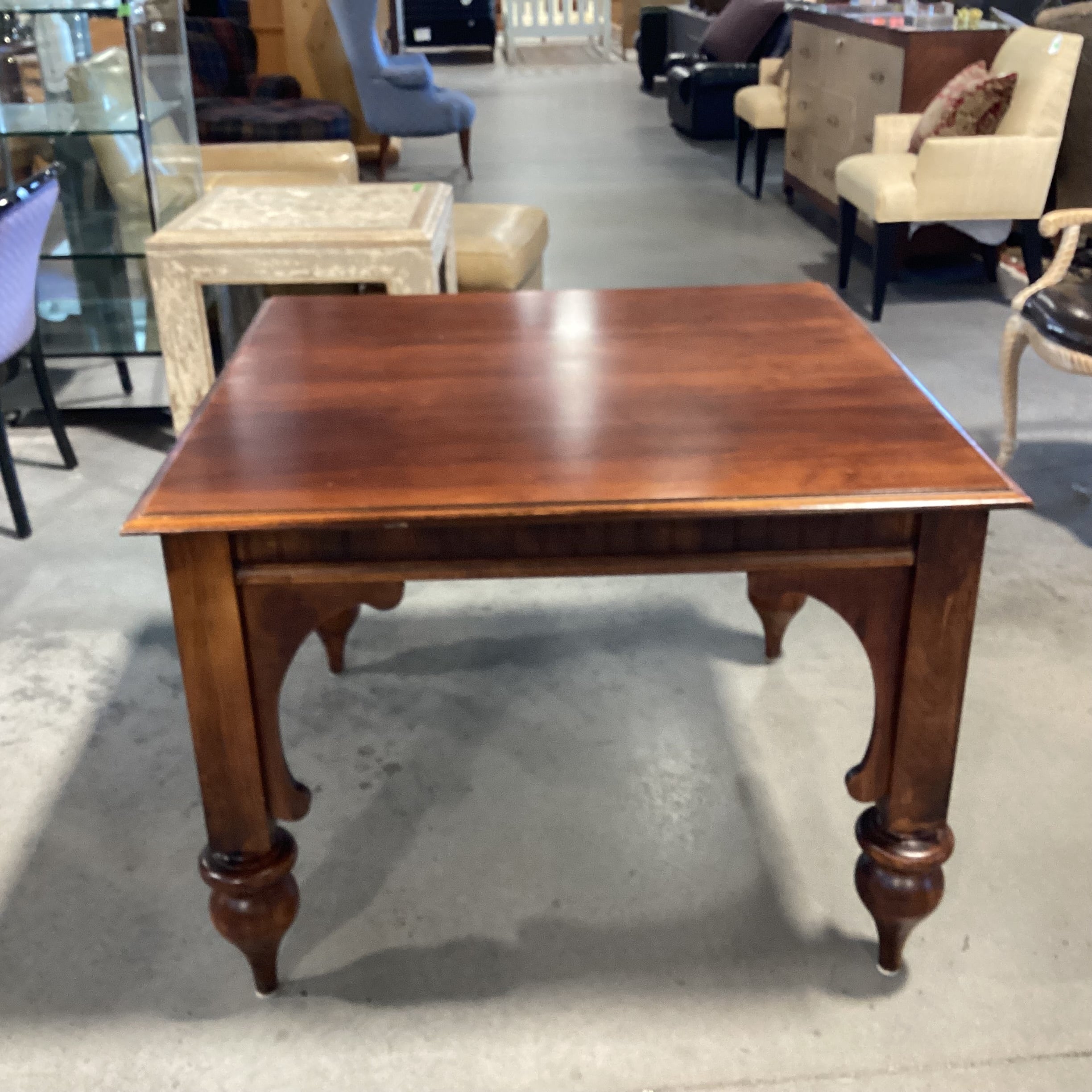 Dark Finish Wood Ornate Carved Accent Table 40"x 40"x 29.5"