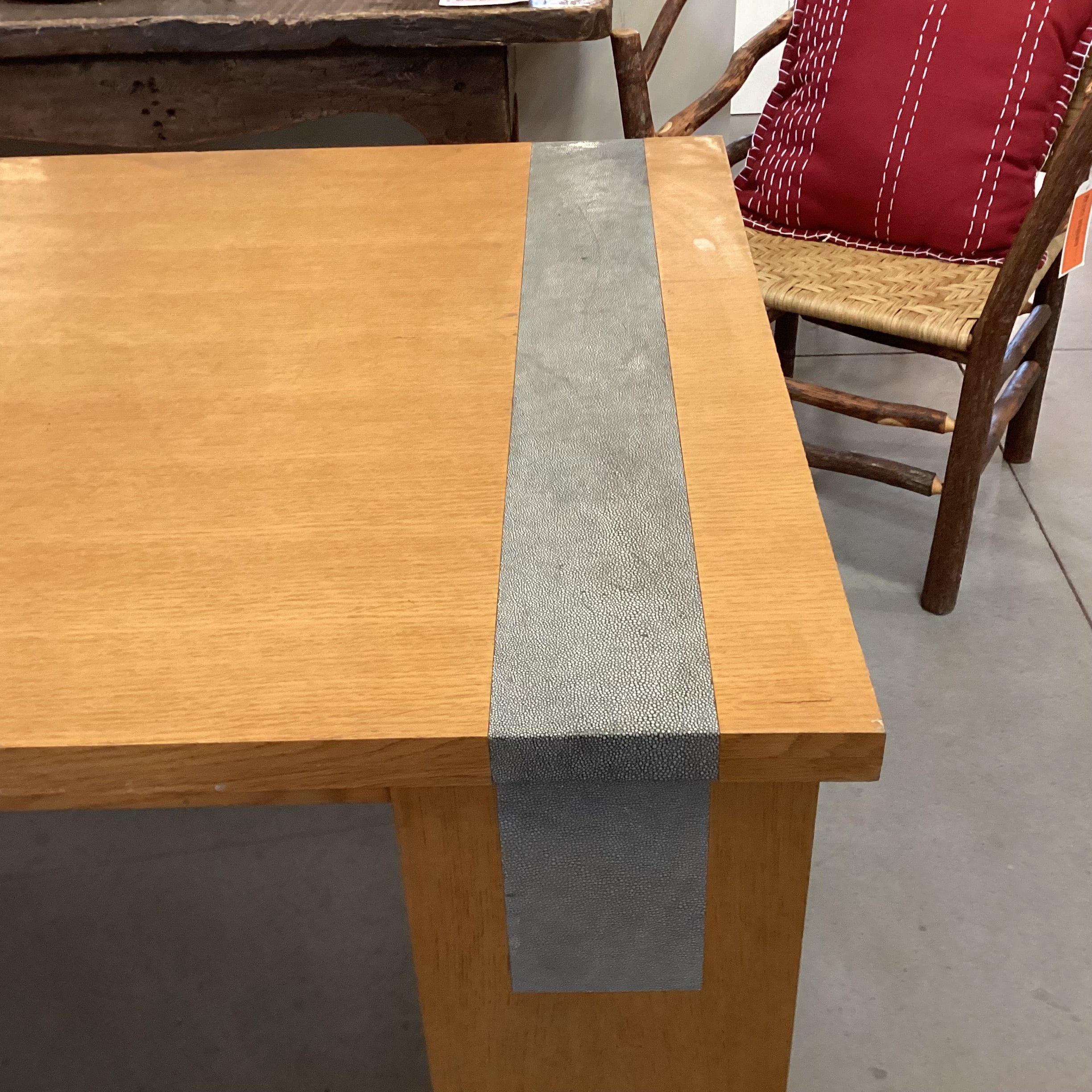 Custom Oak Veneer & Faux Shagreen End Detail Dining Table 102"x 38"x 30"