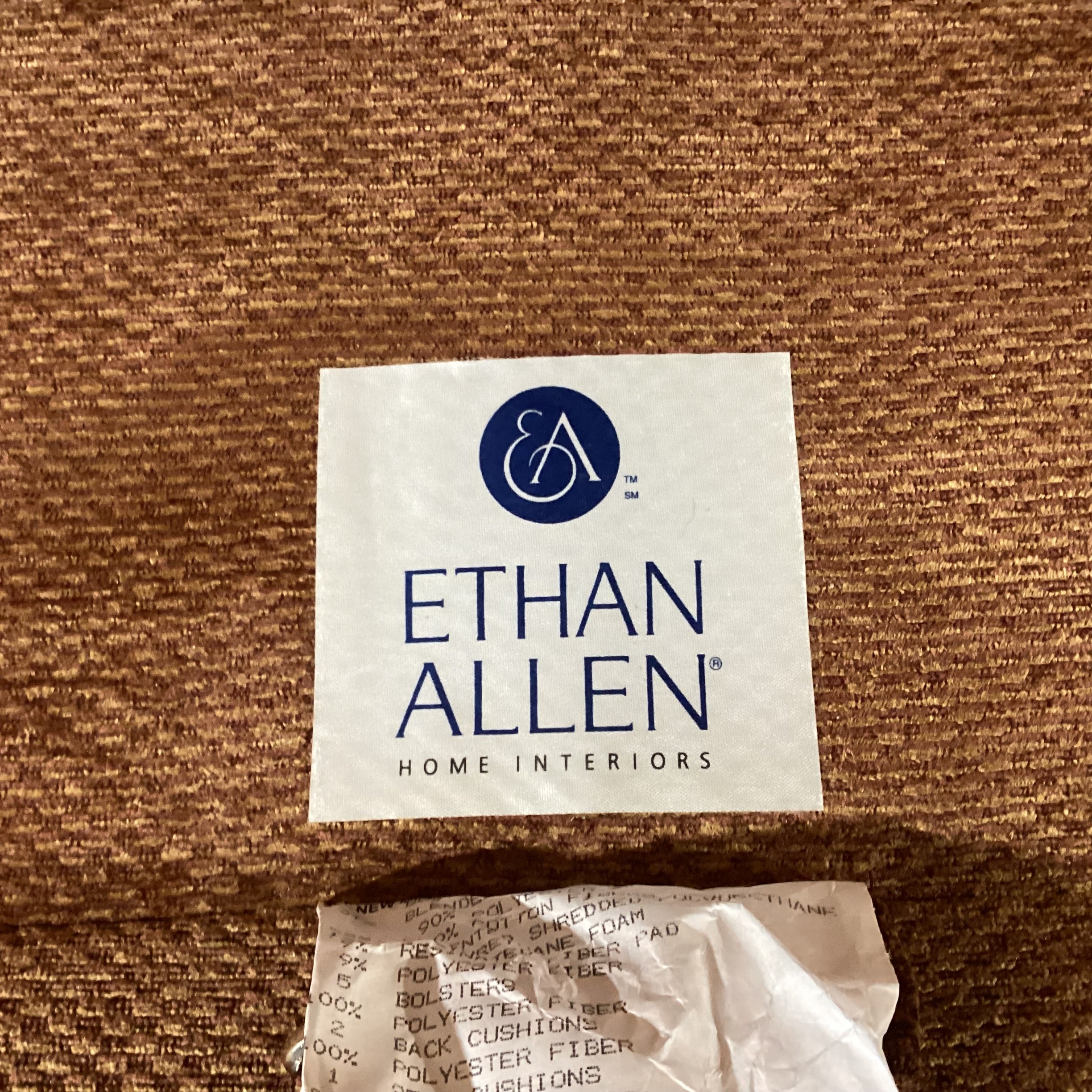 Ethan Allen Burnt Orange Chenille Woven with Roll Arm Curved Sofa 90"x 45"x 35"