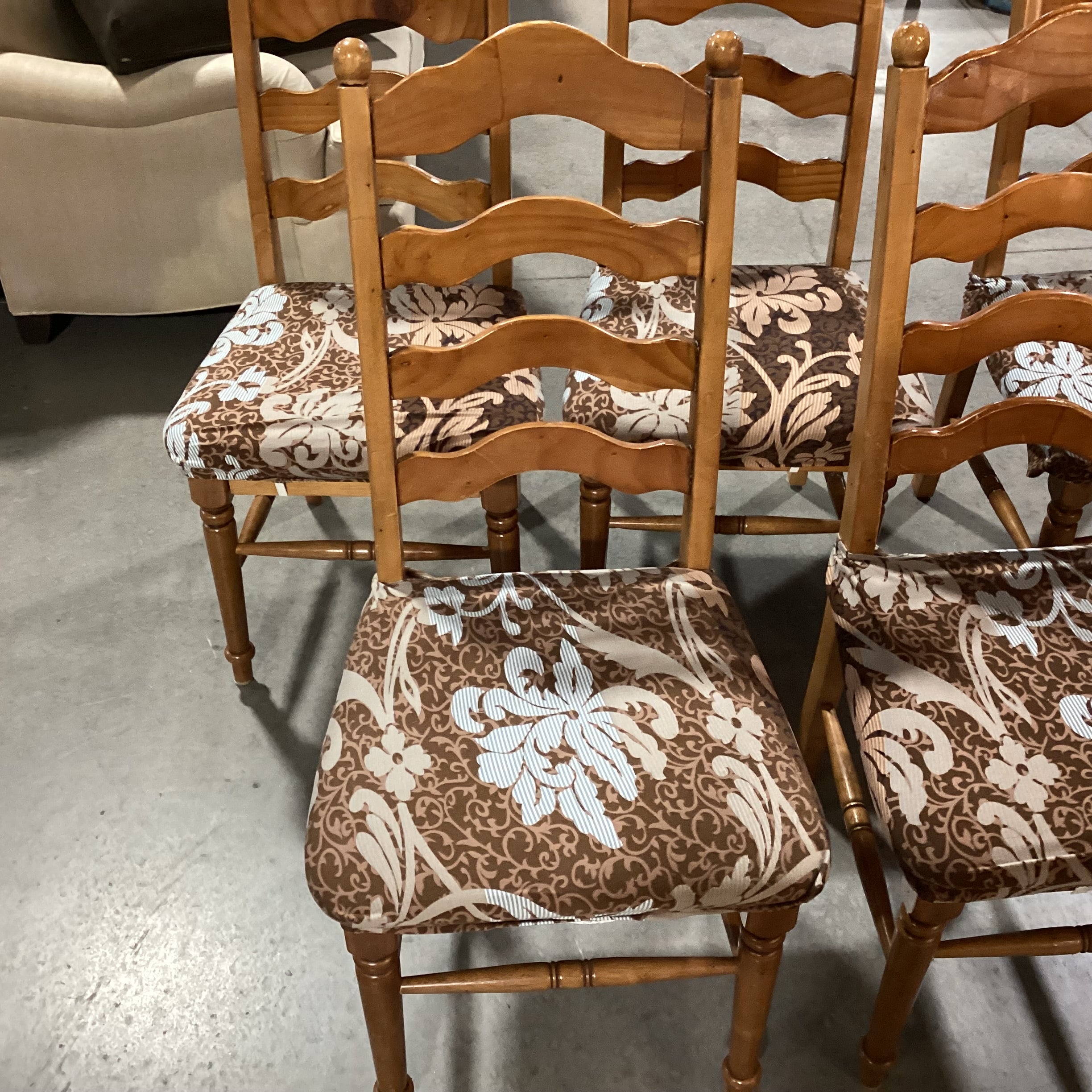 SET of 5 Carved Wood Ladder Back with Multi Design Slip Covers Dining Chairs 19"x 18"x 40"