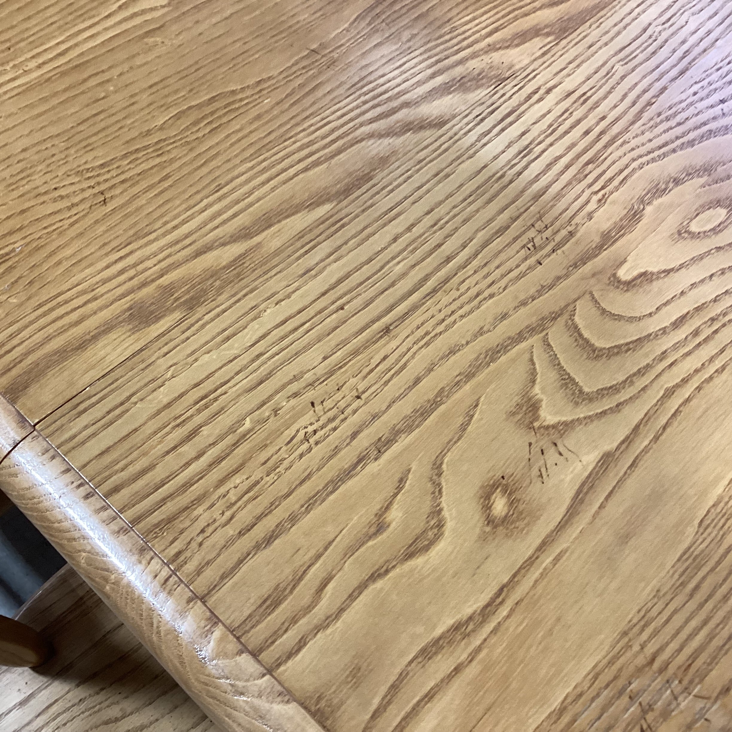 Country Oak & Red Legs 1 Leaf Table with 6 Oak Chairs Dining Set 66.5"x 36.5"x 30"