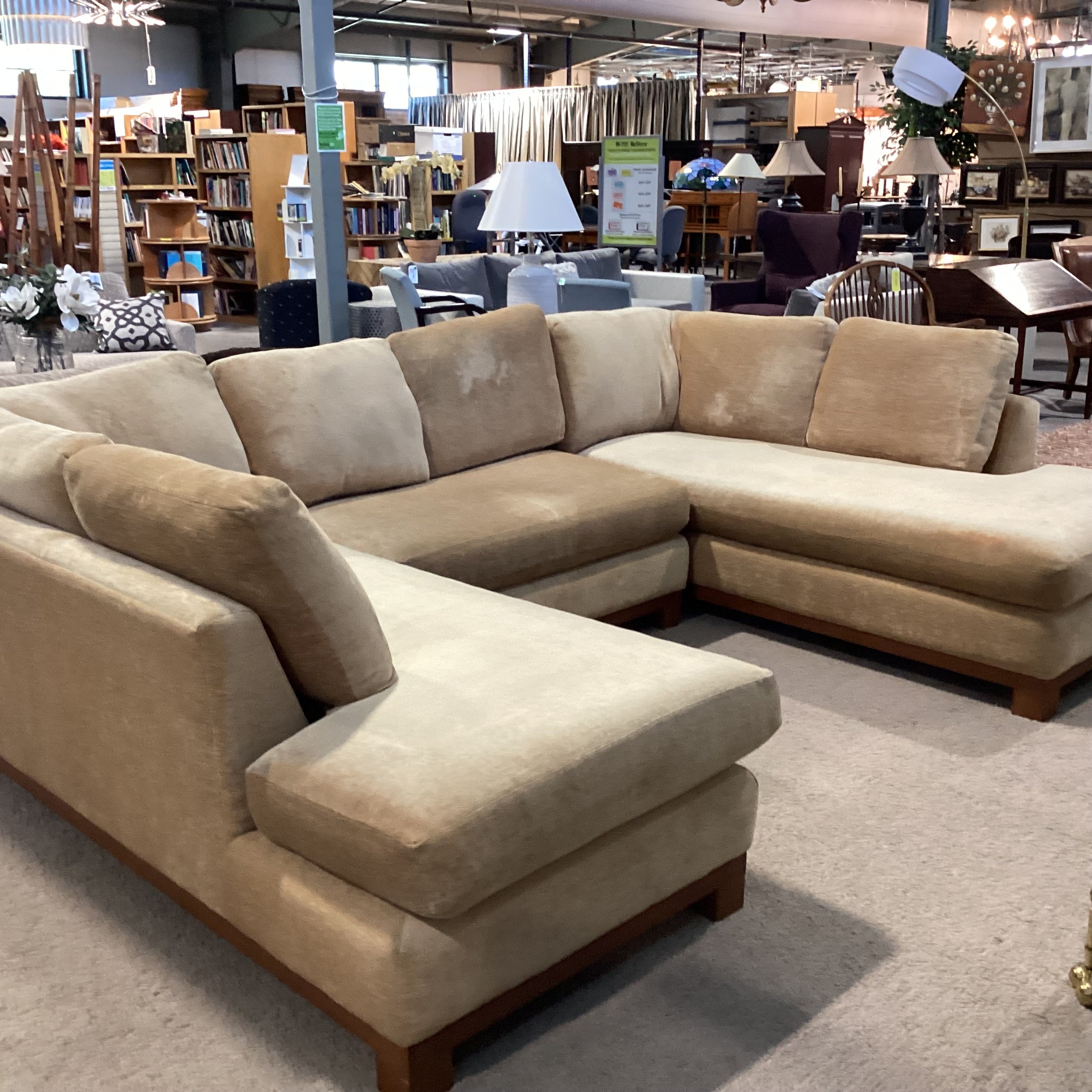 Golden Chenille Woven with Wood Base 3 Piece with End Chaises Sectional 84"x 121"x 84"x 37"x 28"