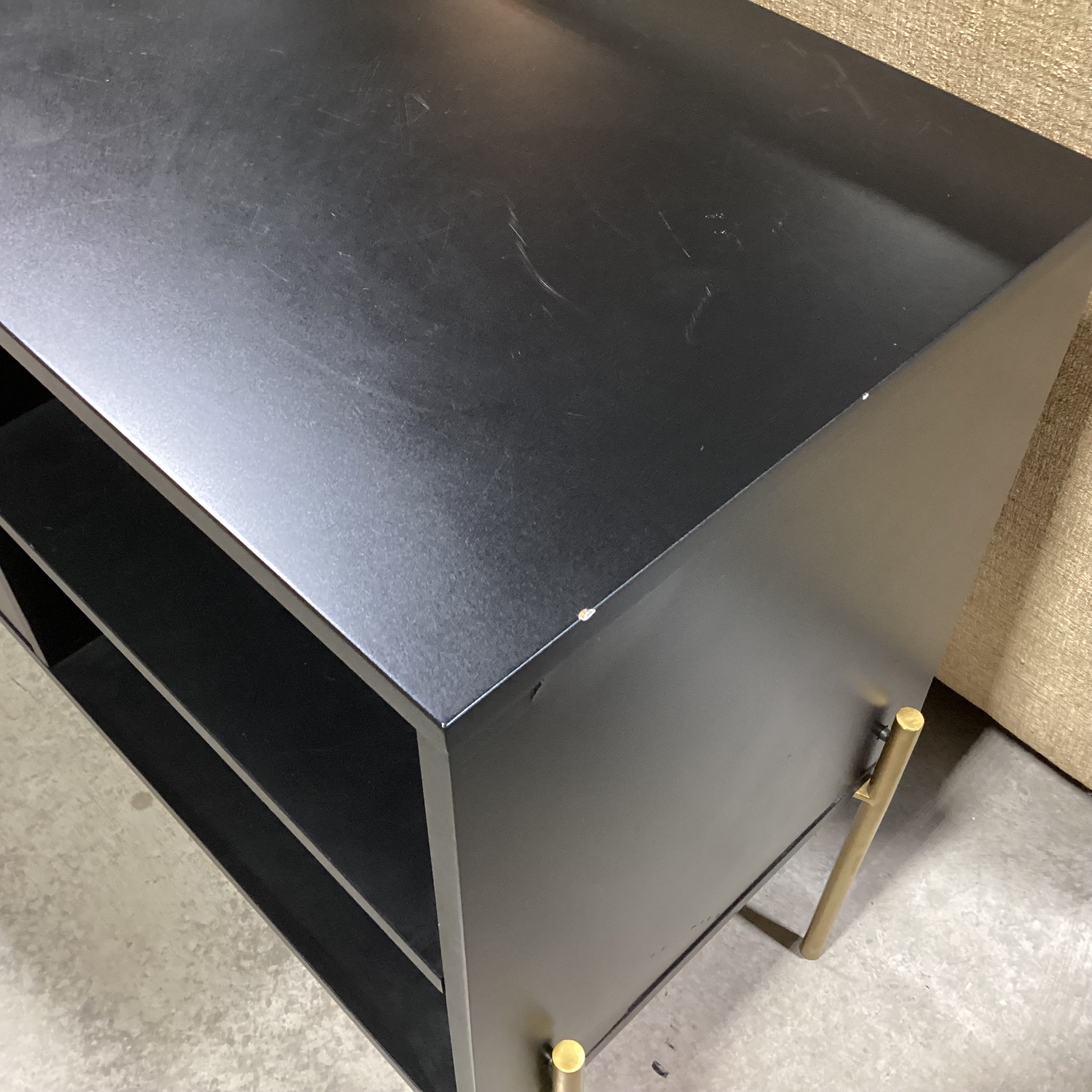 Black Laminate & Gold Legs 2 Door with Shelves Console Credenza 65"x 18"x 31.5"