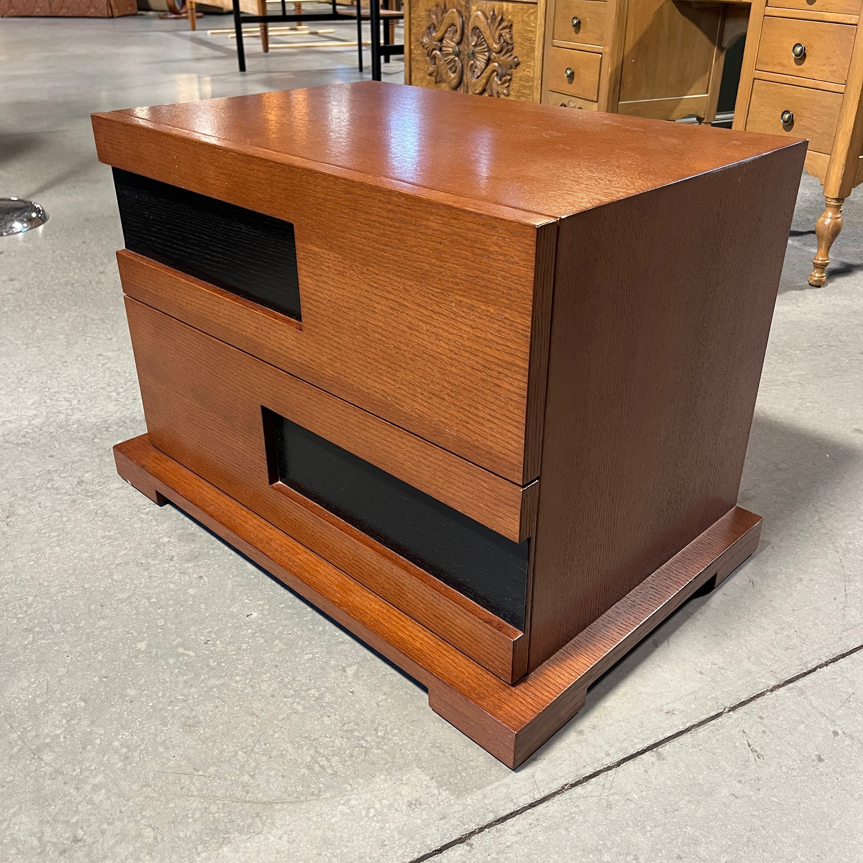 Creative Elegance Medium/Dark Finish and Black Painted Wood 2 Drawer Night Stand 30.5”x 19.5” 20.5”