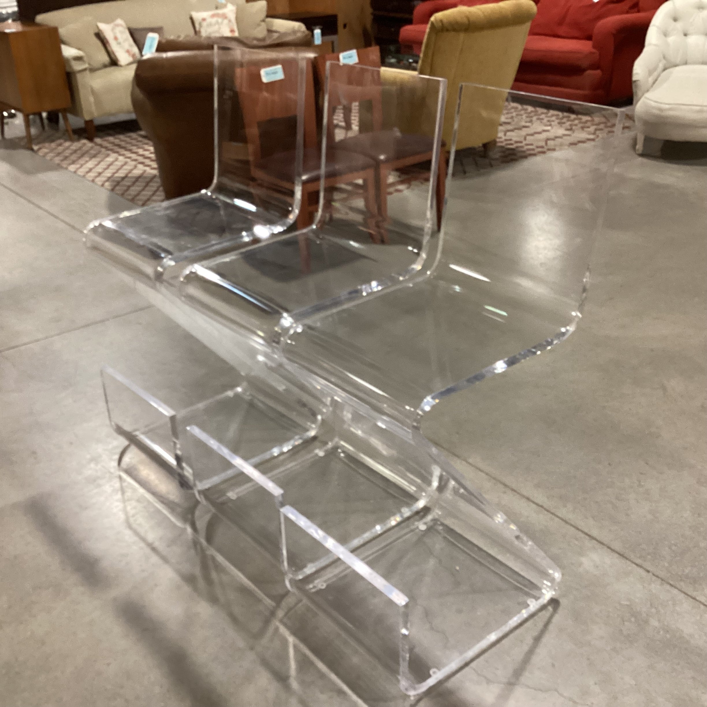 SET of 3 Z Shape High Back Thick Acrylic with Footrest Barstools 29.5"