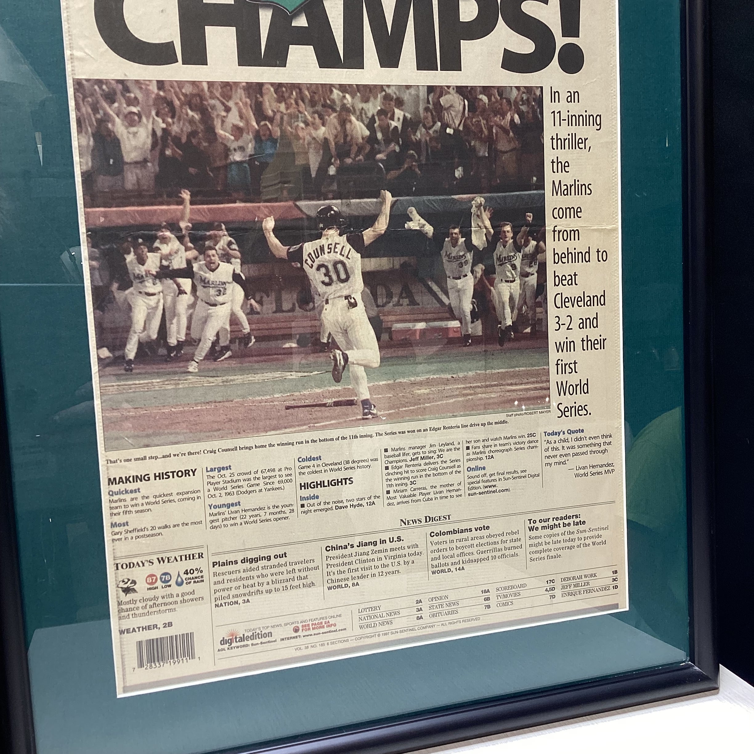 Vintage Sun-Sentinel 1997 Florida Marlins World Series Championship 18.5" x 26"