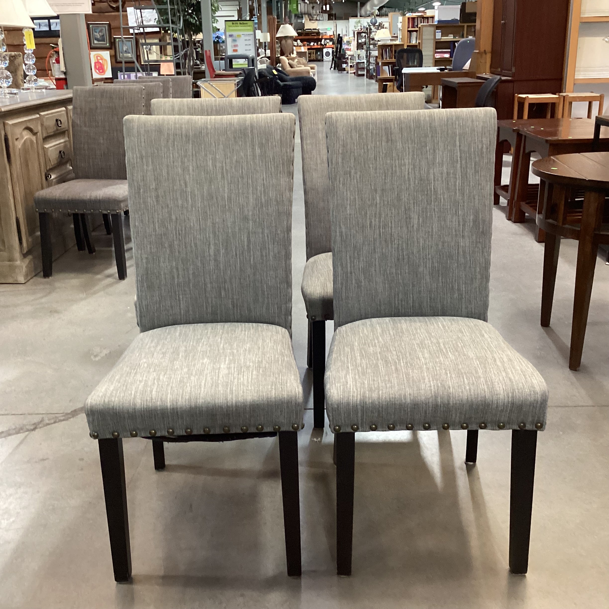 SET of 4 Grey Woven Nailhead with Black Wood Legs Dining Chairs 19"x 24"x 38"