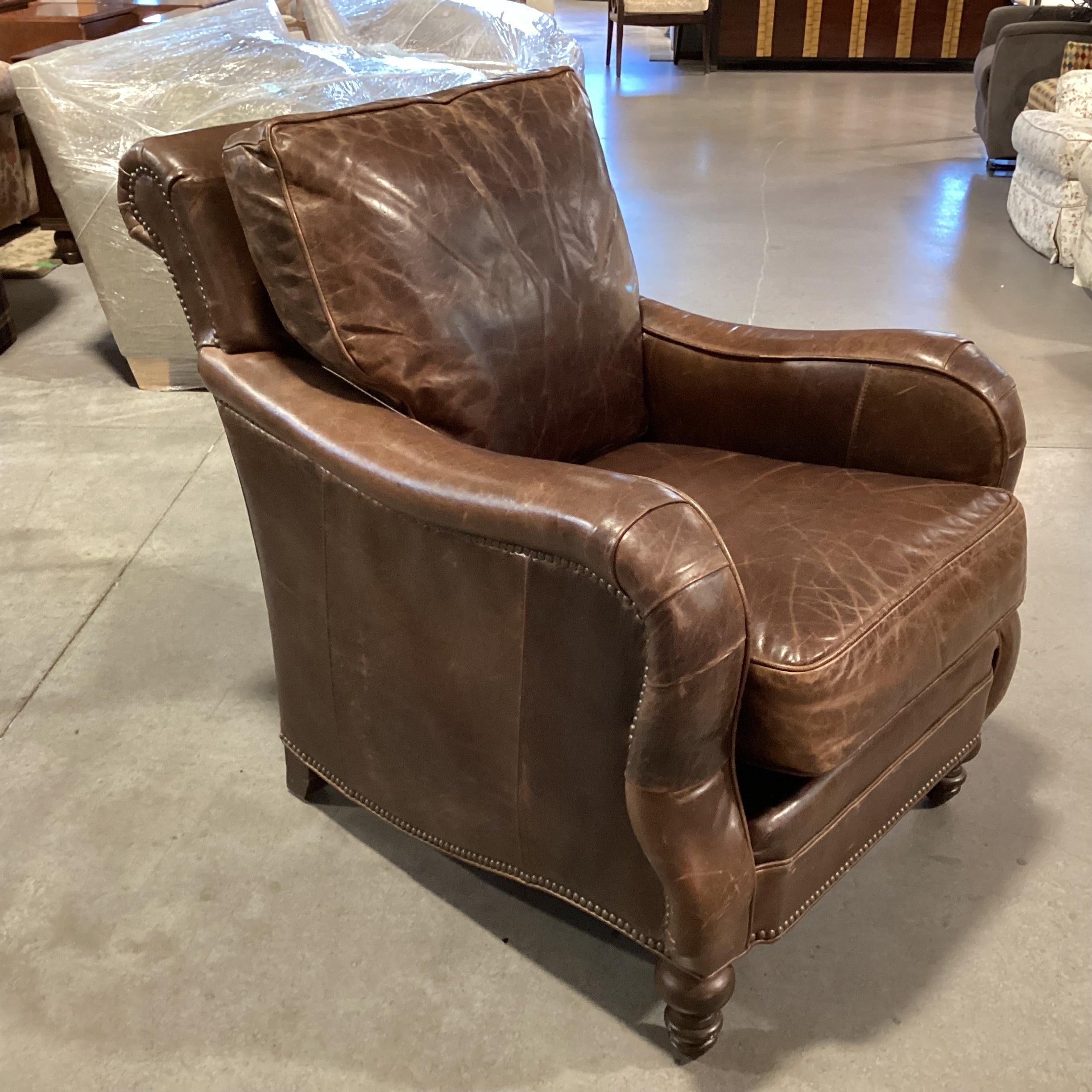 Distressed Leather Nailhead Club Chair 32"x 42"x 38"