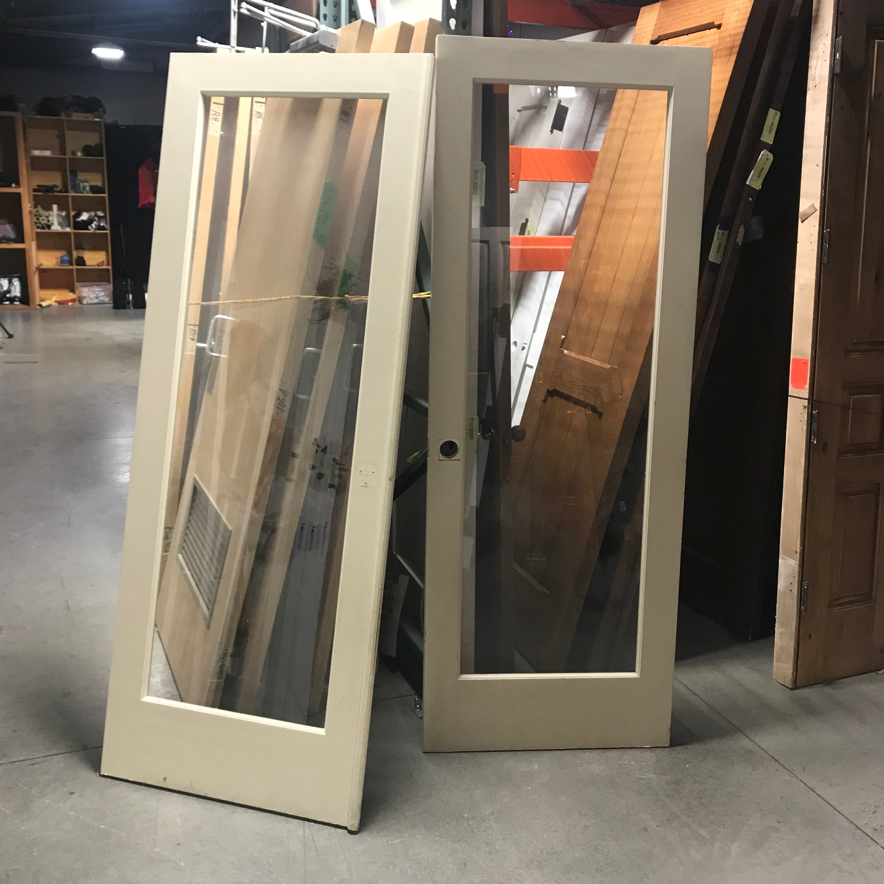 30"x 29.75"x 1.25" White Single Pane Glass Panel French Doors PAIR