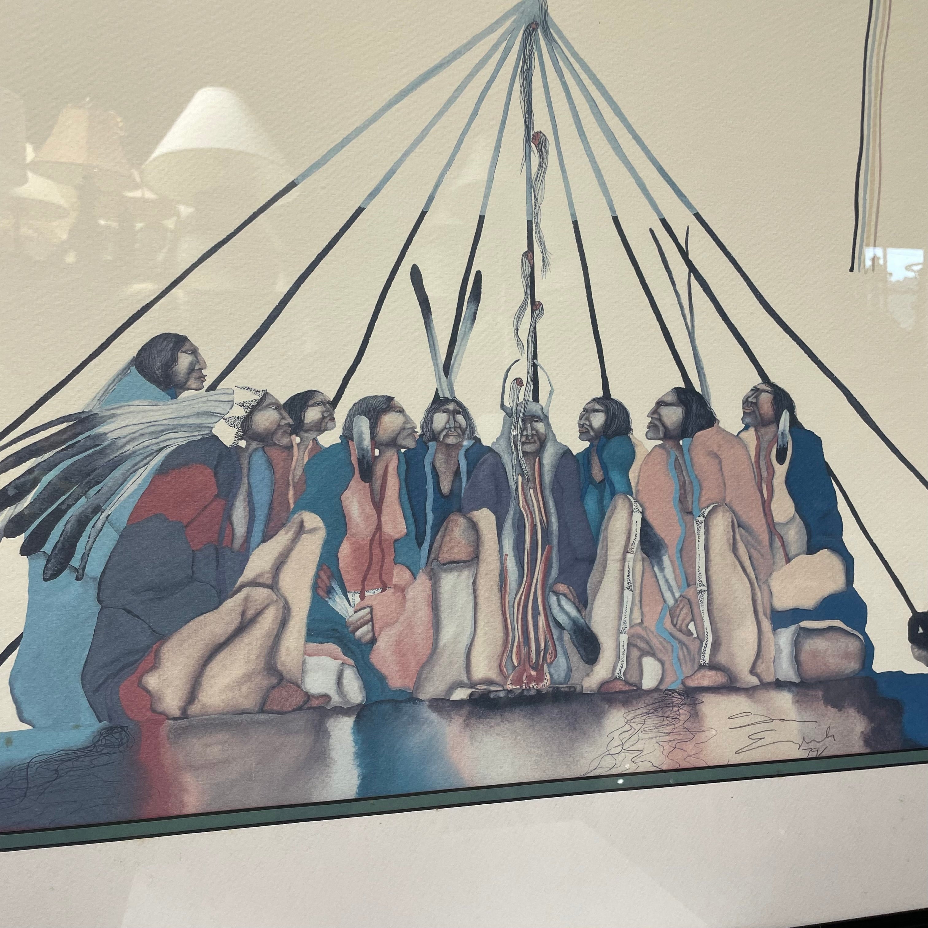 Sam English Signed/Dated "That Meeting" Print In Black Frame 37" x 29"