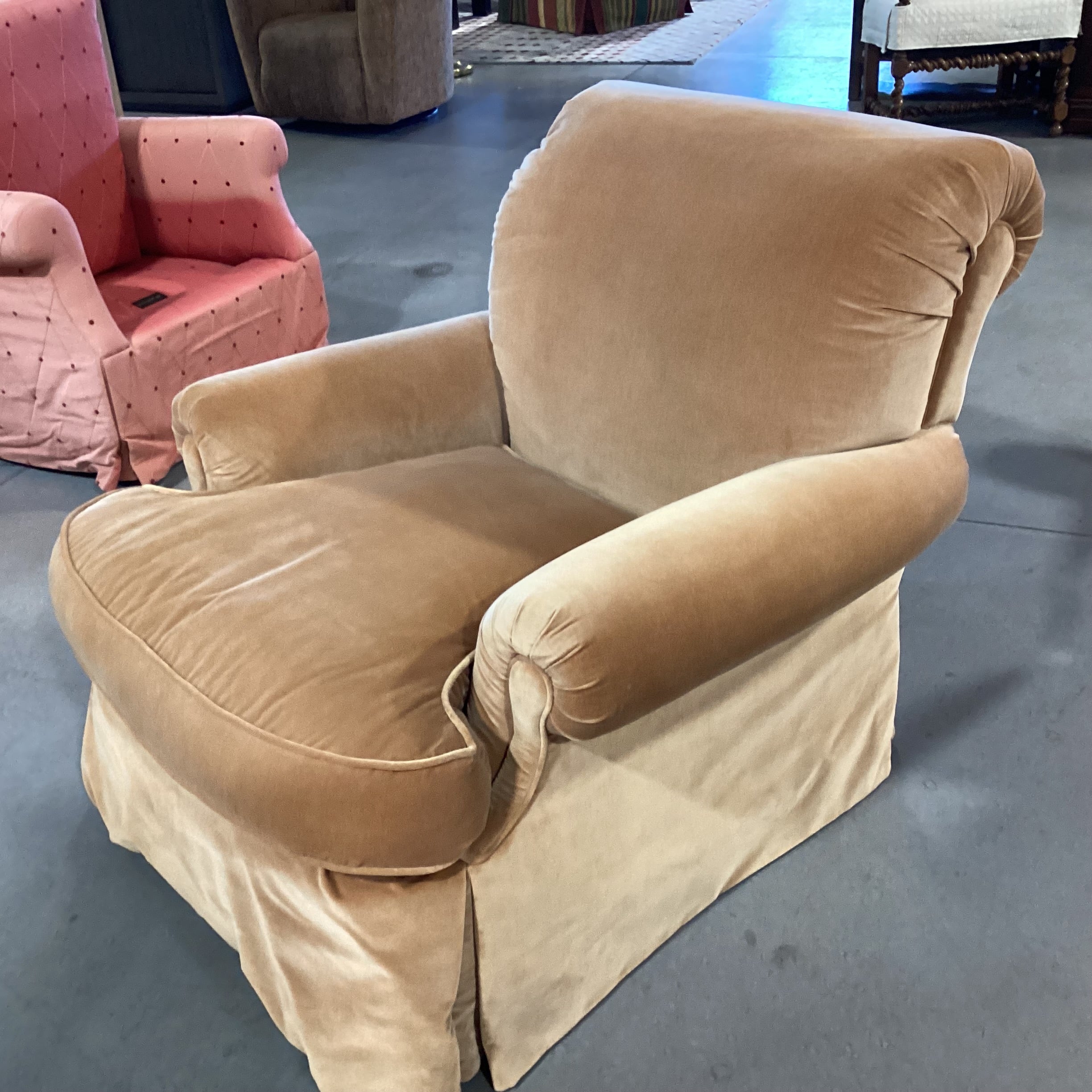 JJ Custom Butterscotch Velvet Down Mix Chair 36"x 42"x 34"