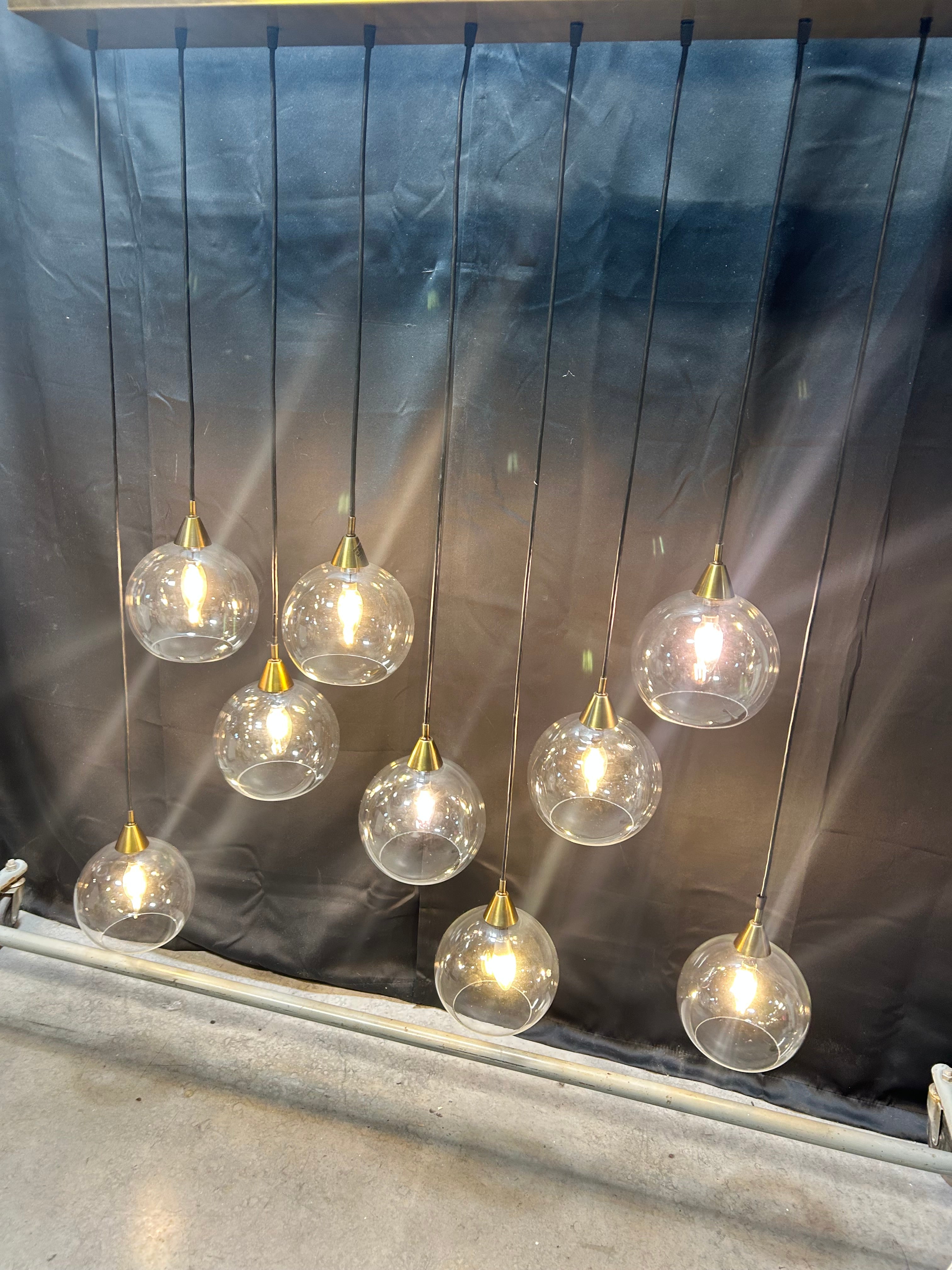 Multi Globe 9 Light Brass Pendant Chandelier 43"x 7"x 53"