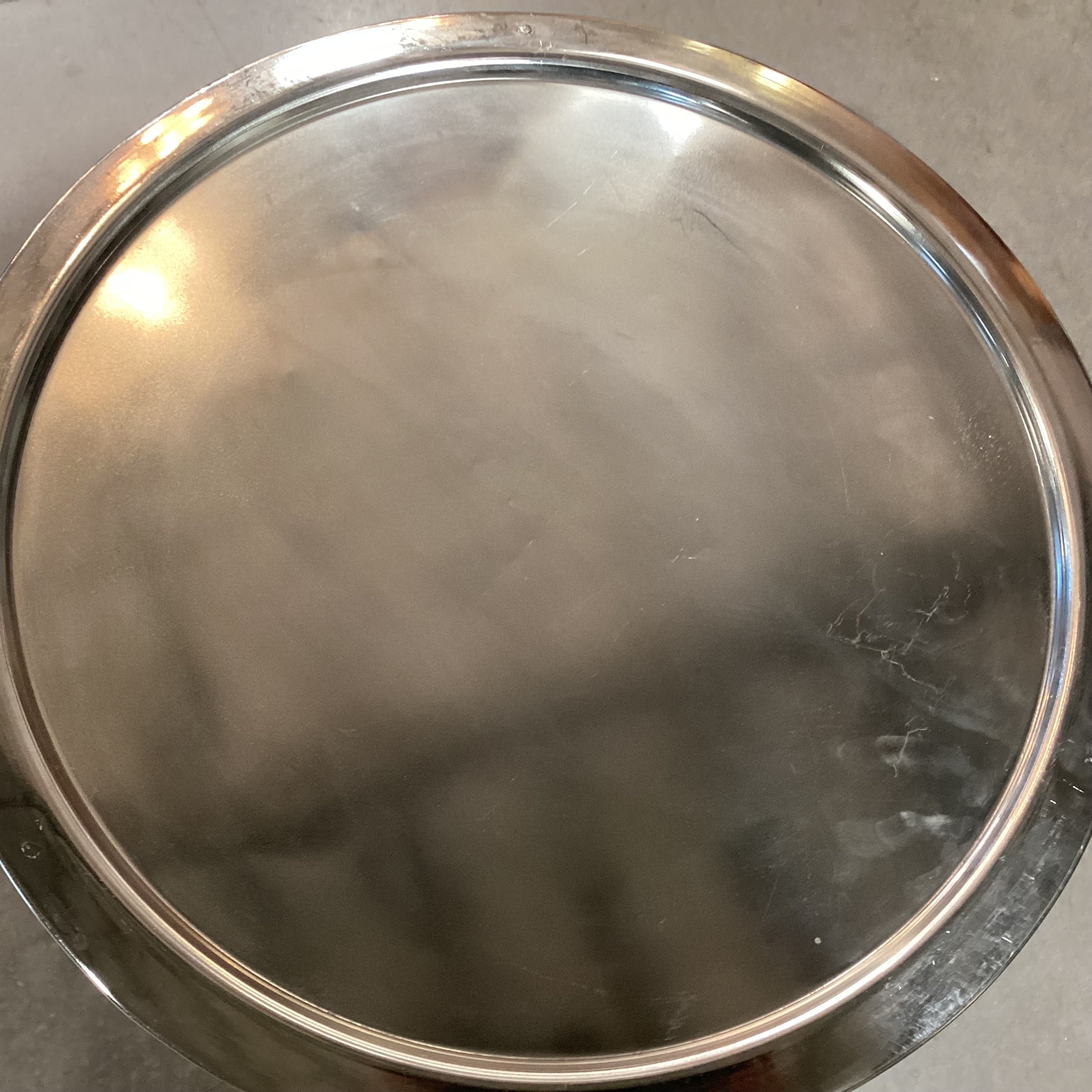 Vintage Folding Silver Plated Tripod Tray Accent Table 18" Diameter x 24"