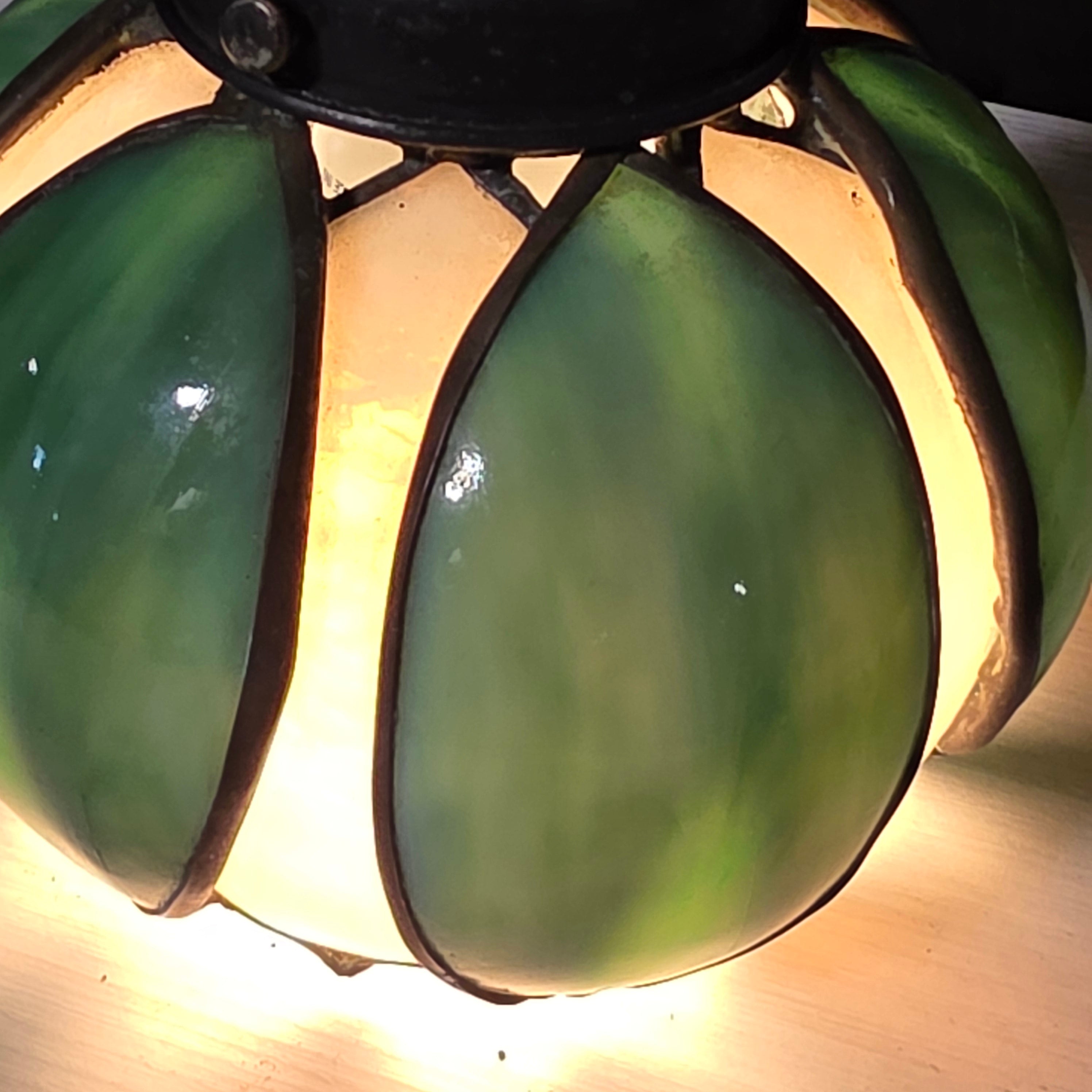 Art Nouveau Antique Slag Glass White and Green Tulip Sconce 6"x8"x10.5"