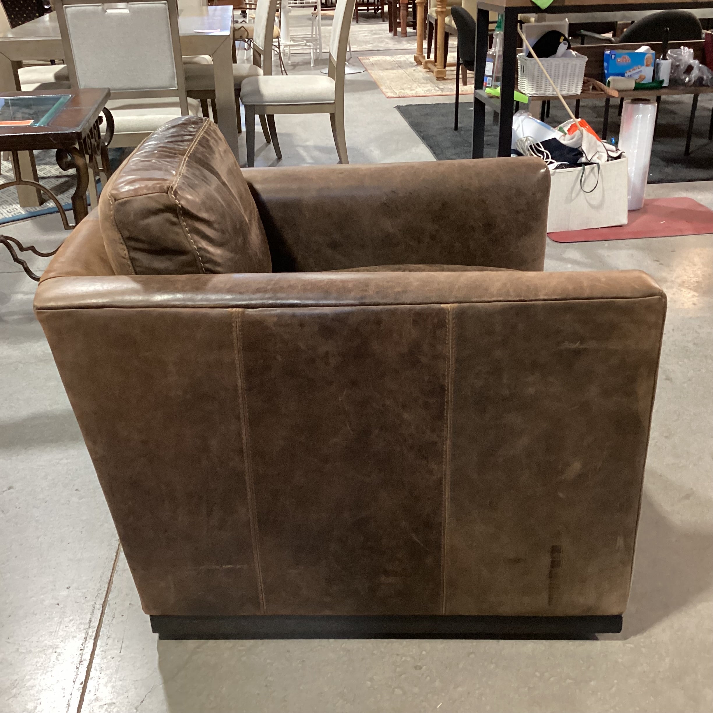 Lee Industries Distressed Leather Down Mix Track Arm Swivel Chair 34"x 39"x 28"