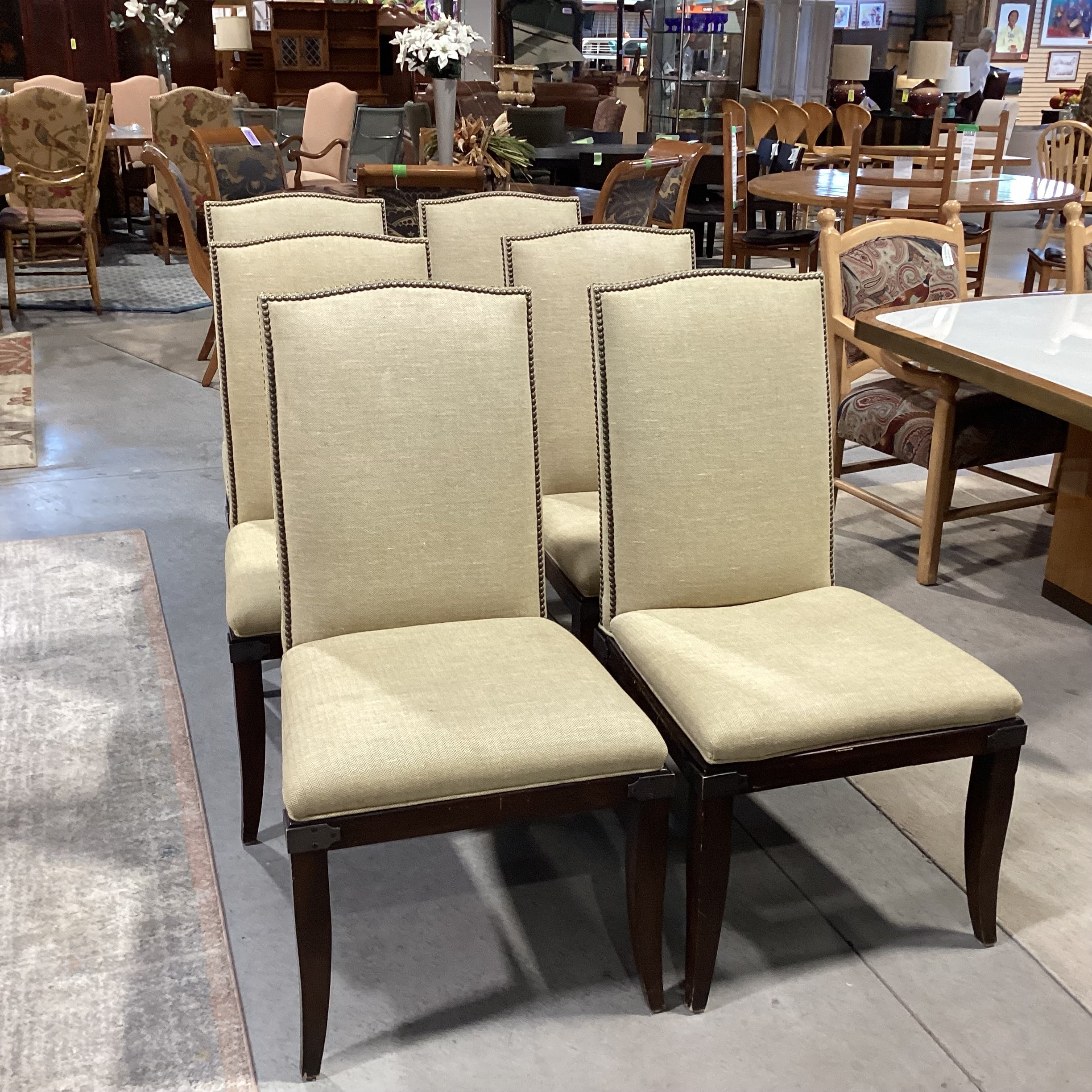 SET of 6 Golden Wool Blend Nailhead & Dark Finish Wood with Bracket Accent Dining Chair 23"x 26"x 42"