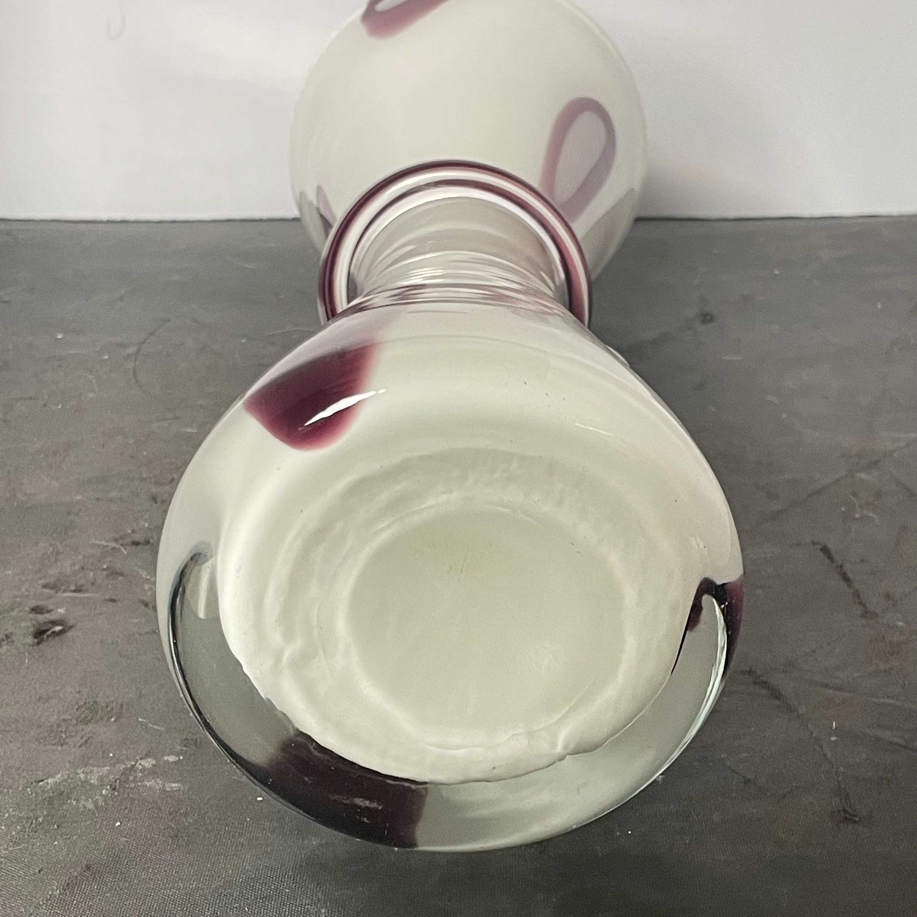 Murano Style Hand Blown White/Purple Bow Vase, 5"x 13"