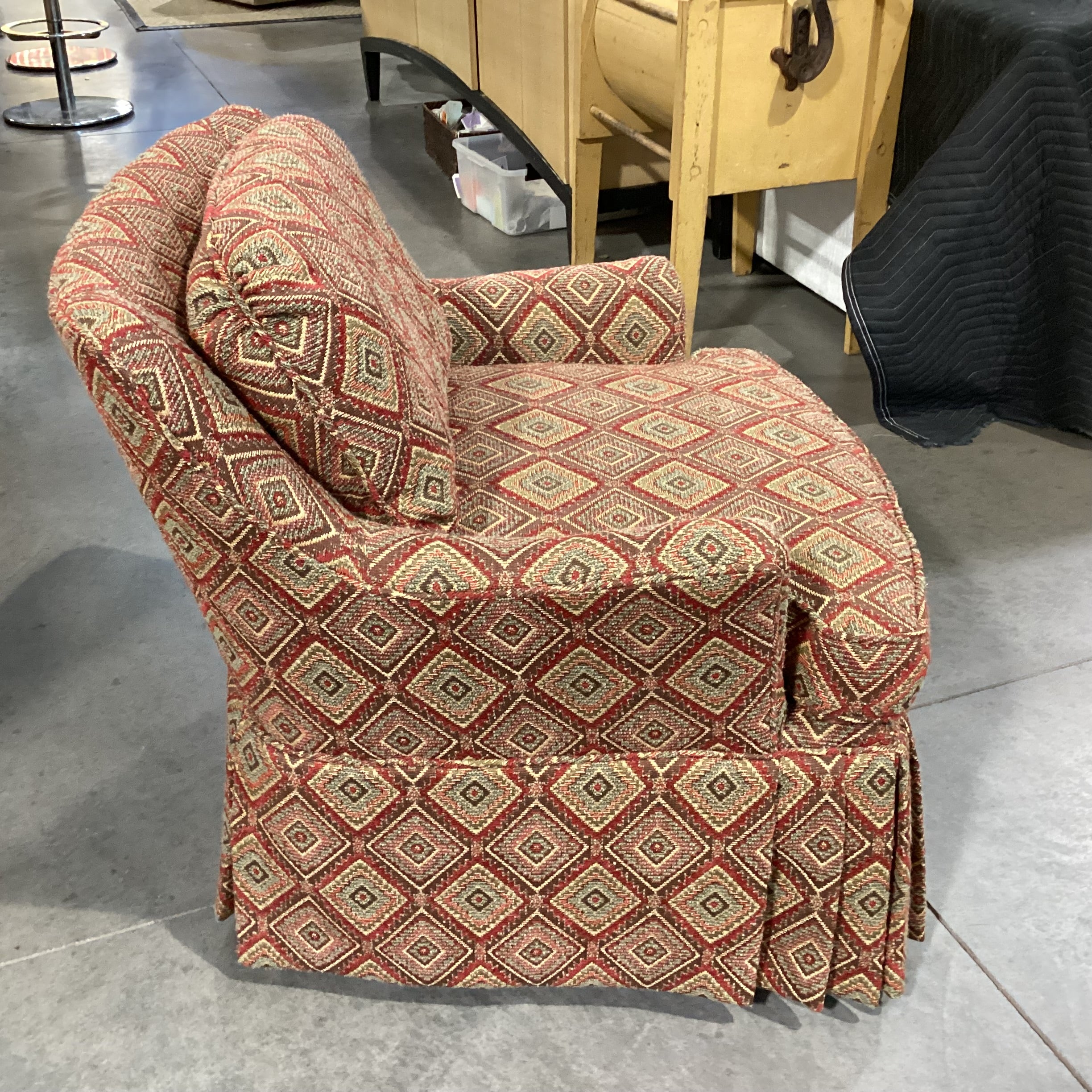 Dindy Foster Interiors Brown Gold Red Sage Diamond Pattern Woven with Tailored Skirt Chair 30"x 32"x 30"