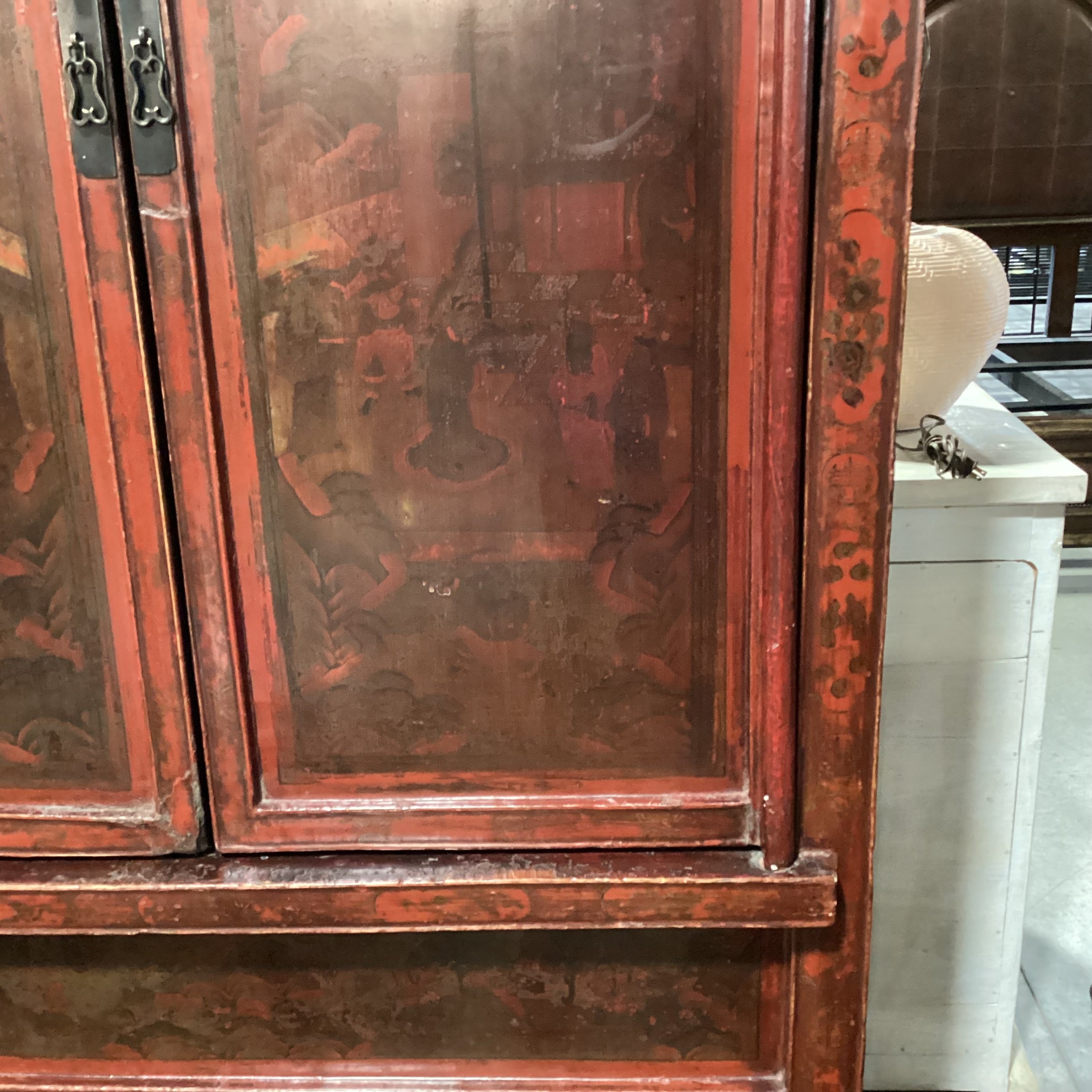 Antique Asian Red Lacquered 2 Door Armoire 45"x 23"x 77"