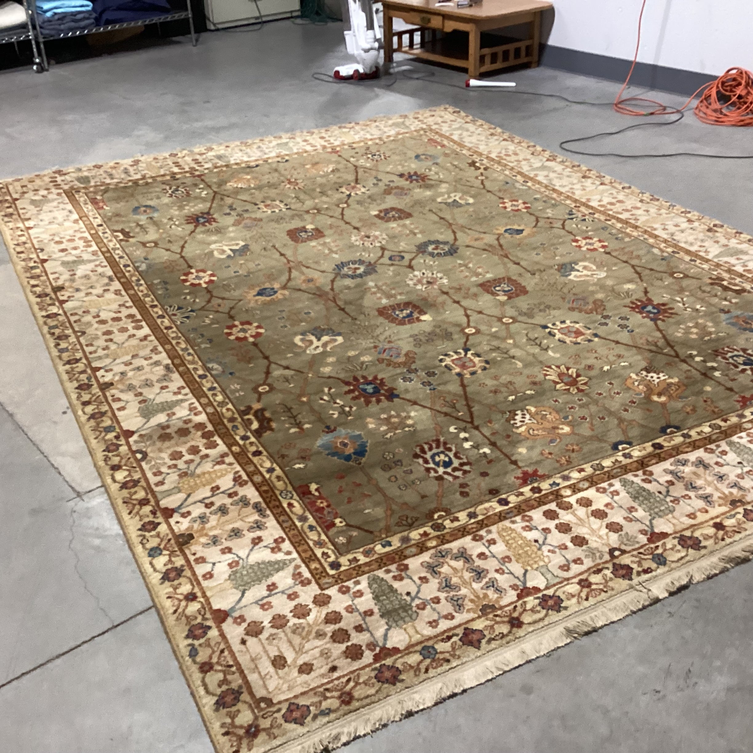 Karastan Paysage Palmette & Vinery Olive Tan Rust Blue Wool Rug8'8"x 12'4"