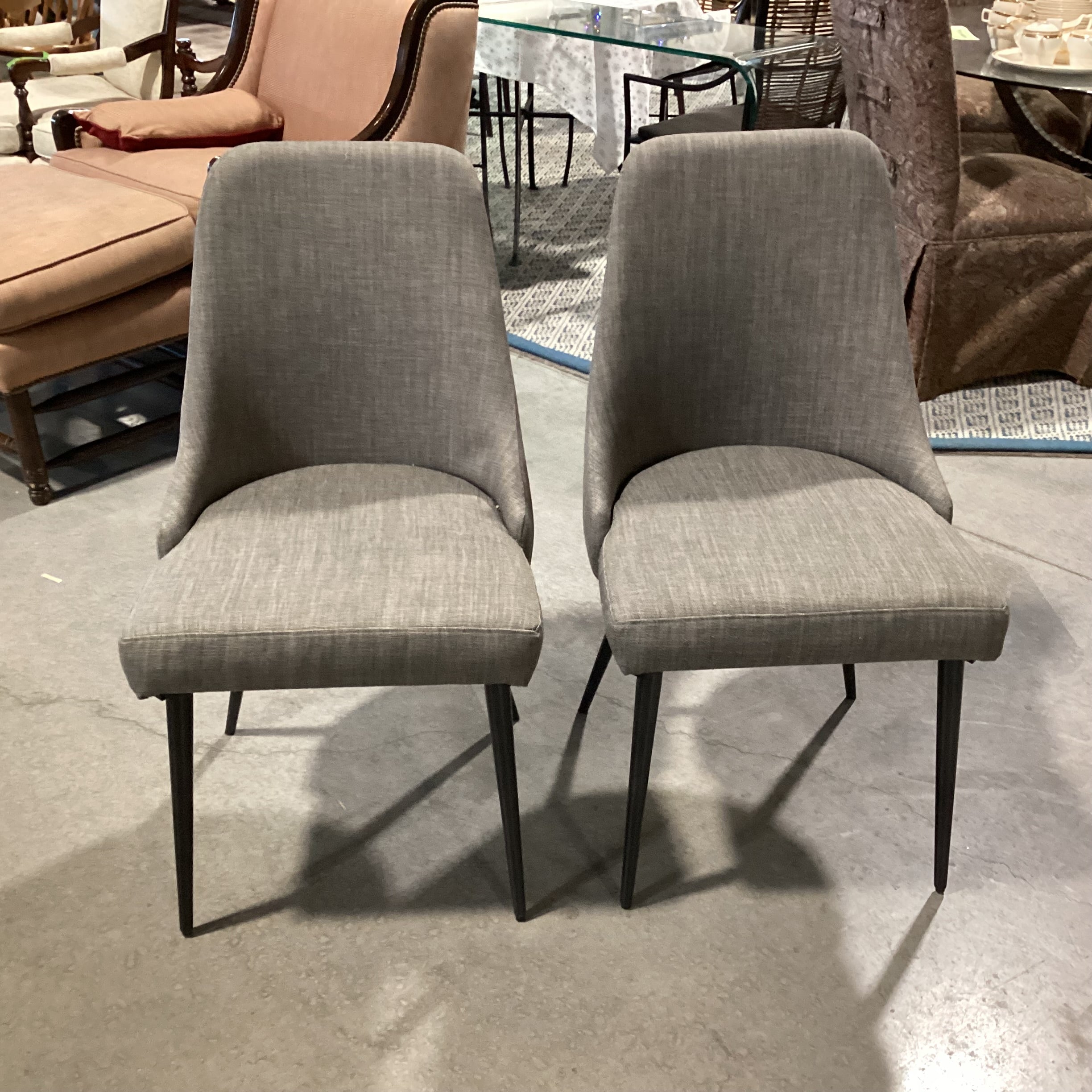 SET of 2 Ashley Mid Century Style Grey Woven & Metal Legs Dining Chairs 20"x 20"x 36"