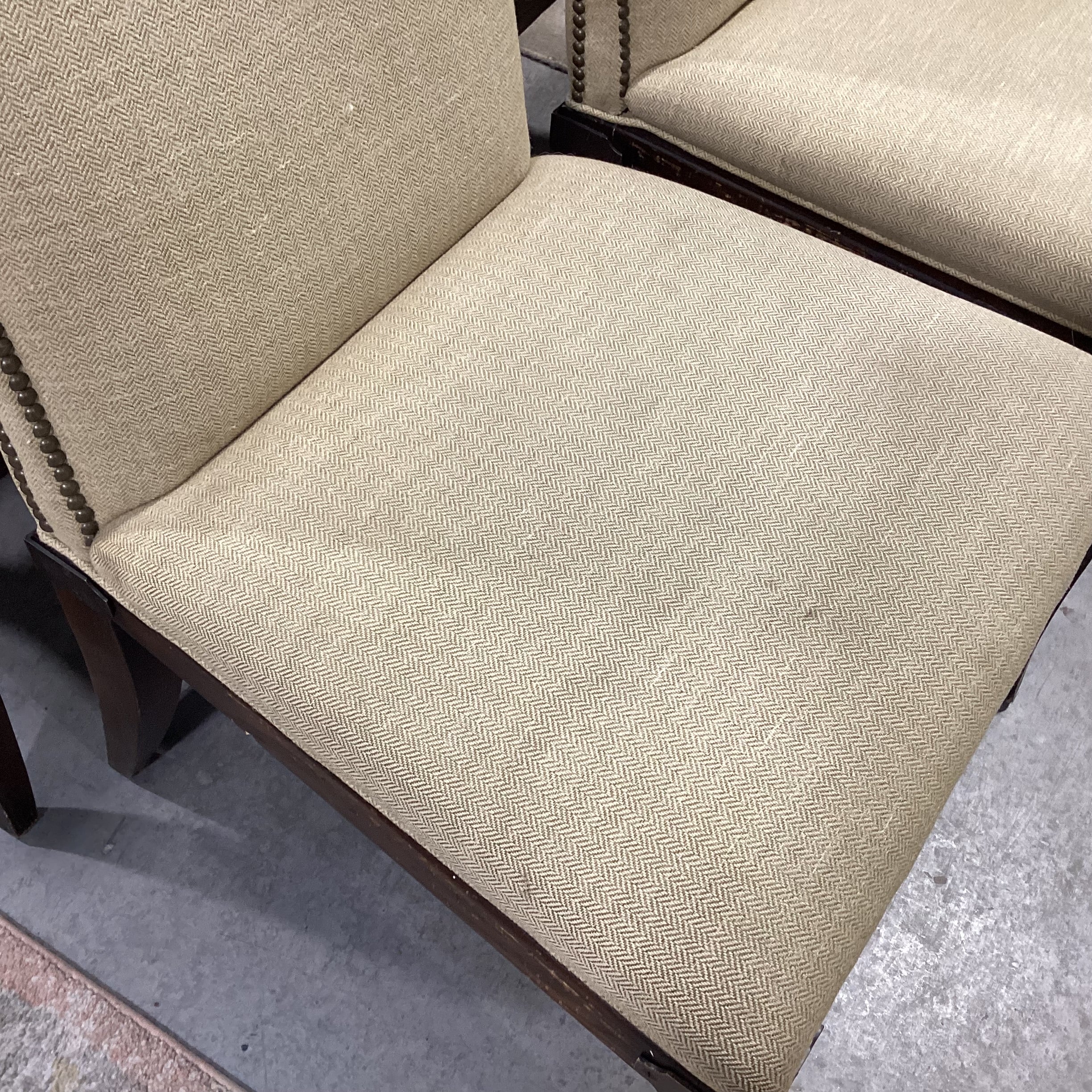 SET of 6 Golden Wool Blend Nailhead & Dark Finish Wood with Bracket Accent Dining Chair 23"x 26"x 42"