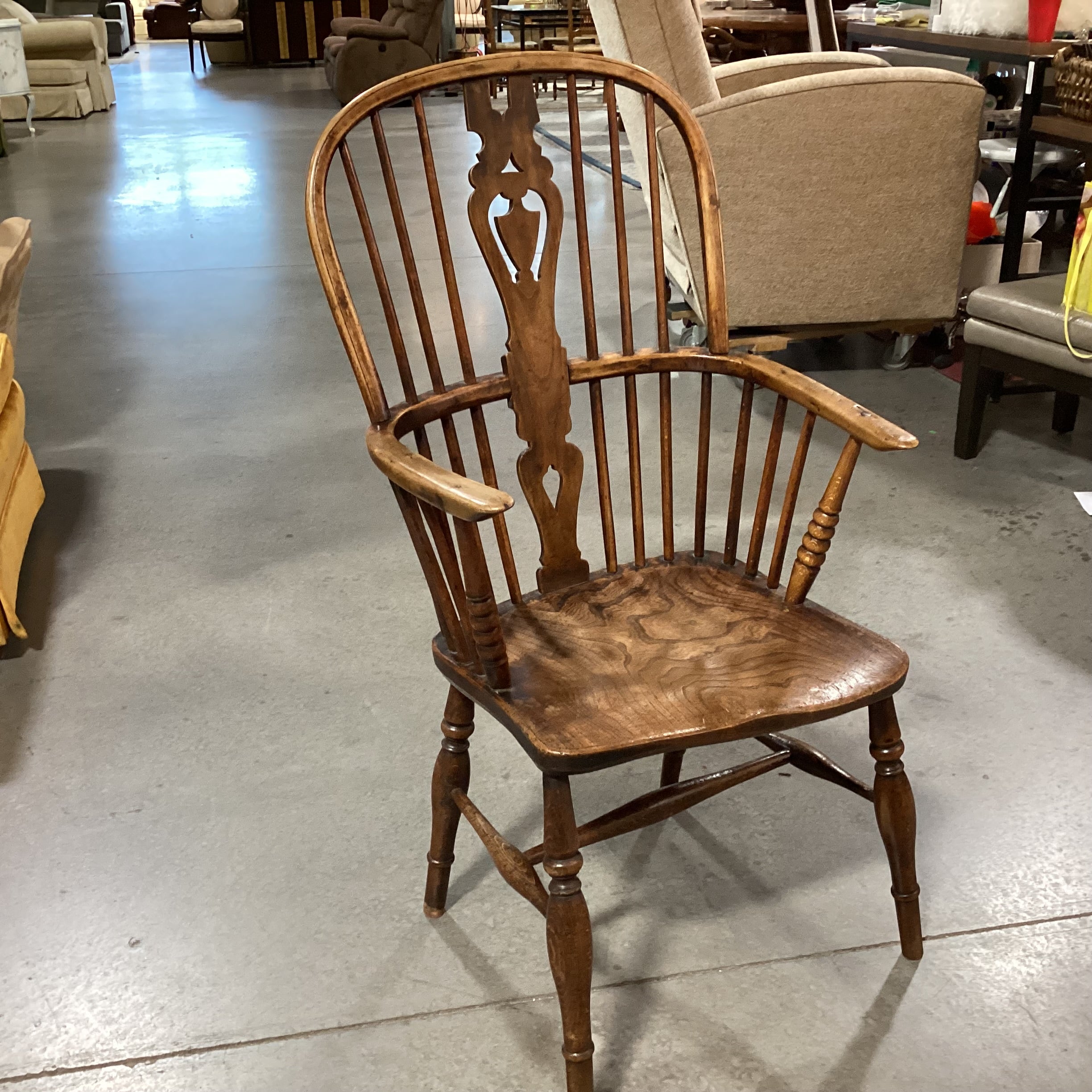 Antique English Elmwood High Back 1800 Windsor Arm Chair 21"x 21"x 41"