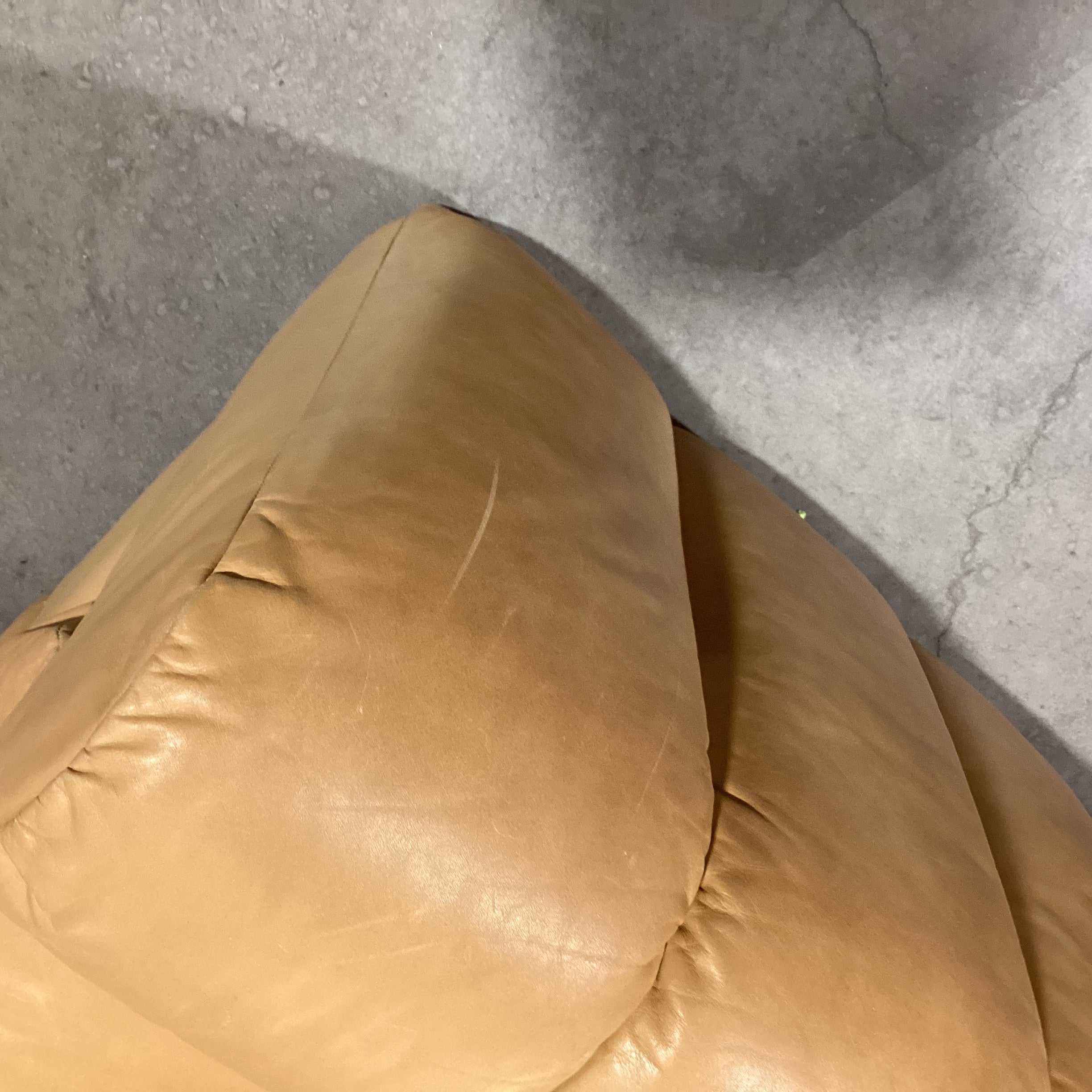 Interior Crafts Chicago Vintage Tan Leather Channel Ribbed Tufted Sofa 98"x 42"x 26"