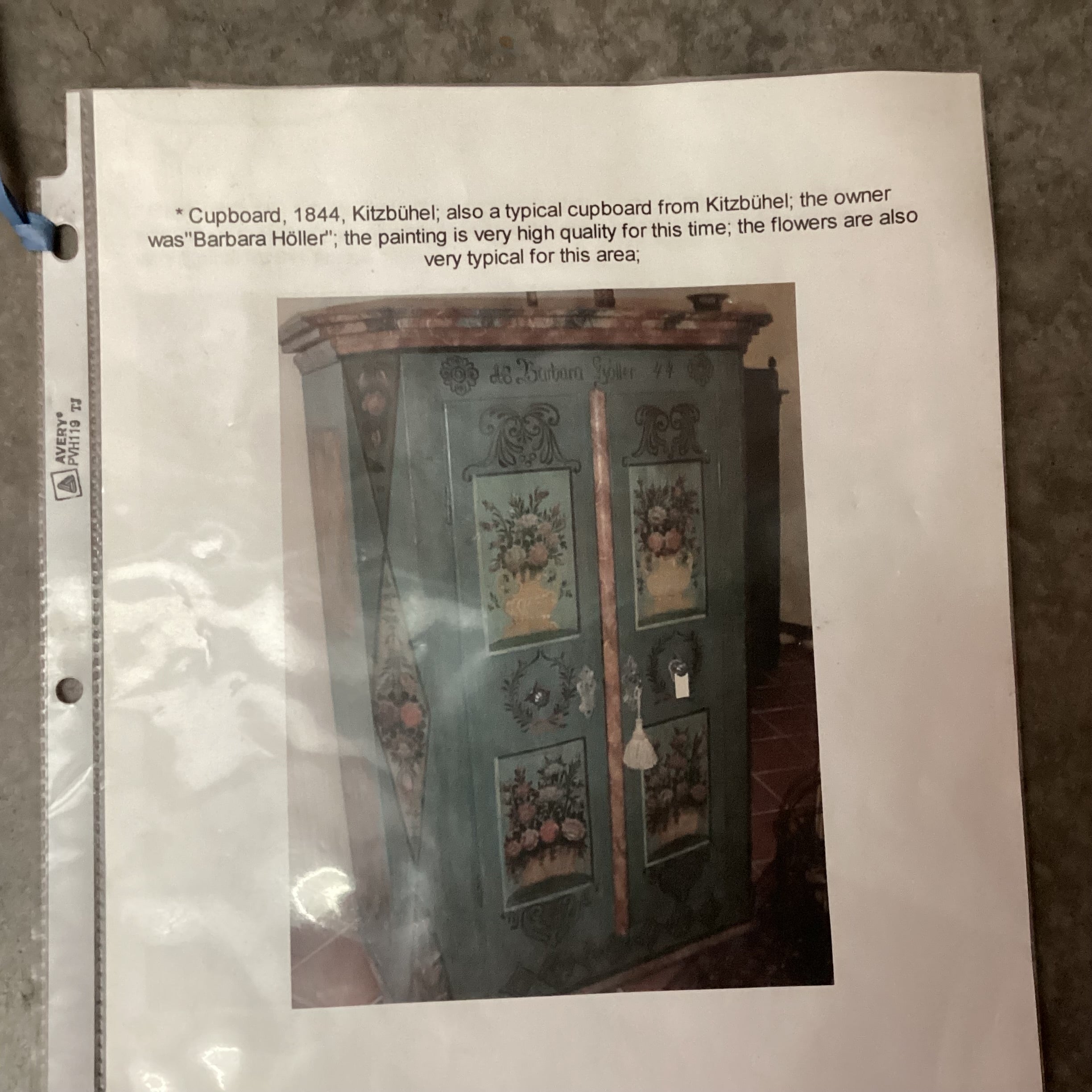 Antique Austrian Kitzbuhel Carved Wood & Hand Painted Floral 2 Door Armoire 50"x 26"x 71"