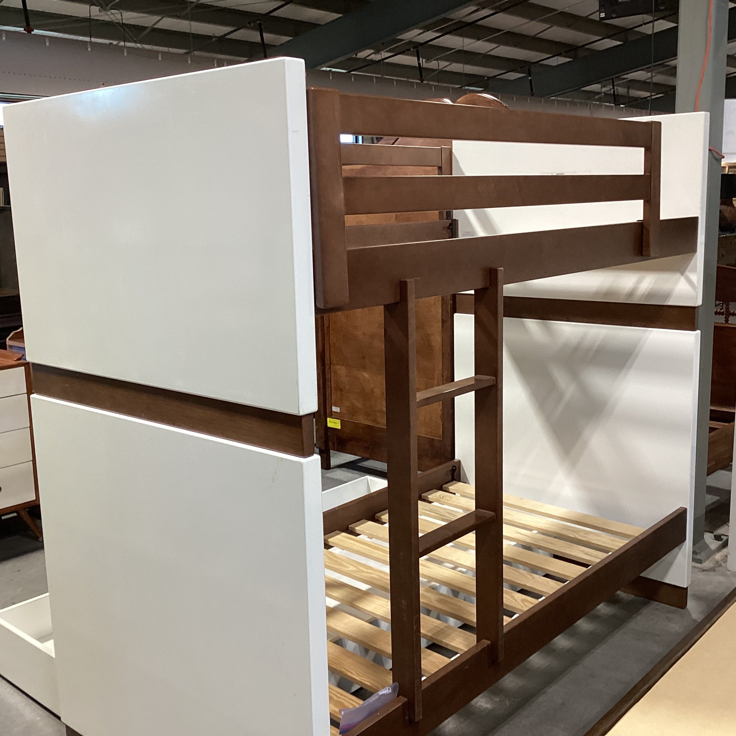 El Greco Woodworking for Room & Board White & Brown Wood Twin over Twin with Trundle Bunk Bed Set 42"x 80"x 72"