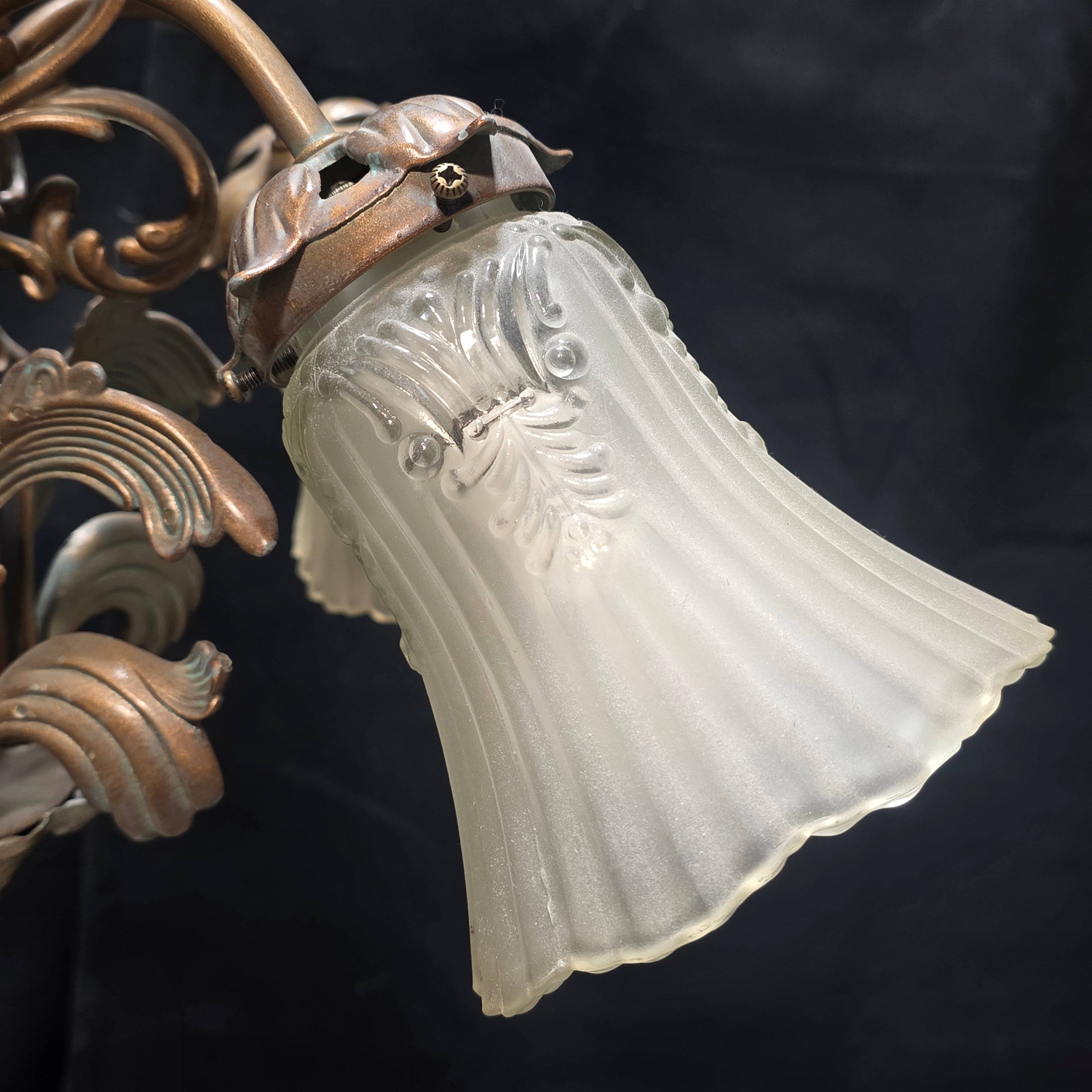 Art Nouveau Five Light Chandelier with Tulip Shades 23"x19"